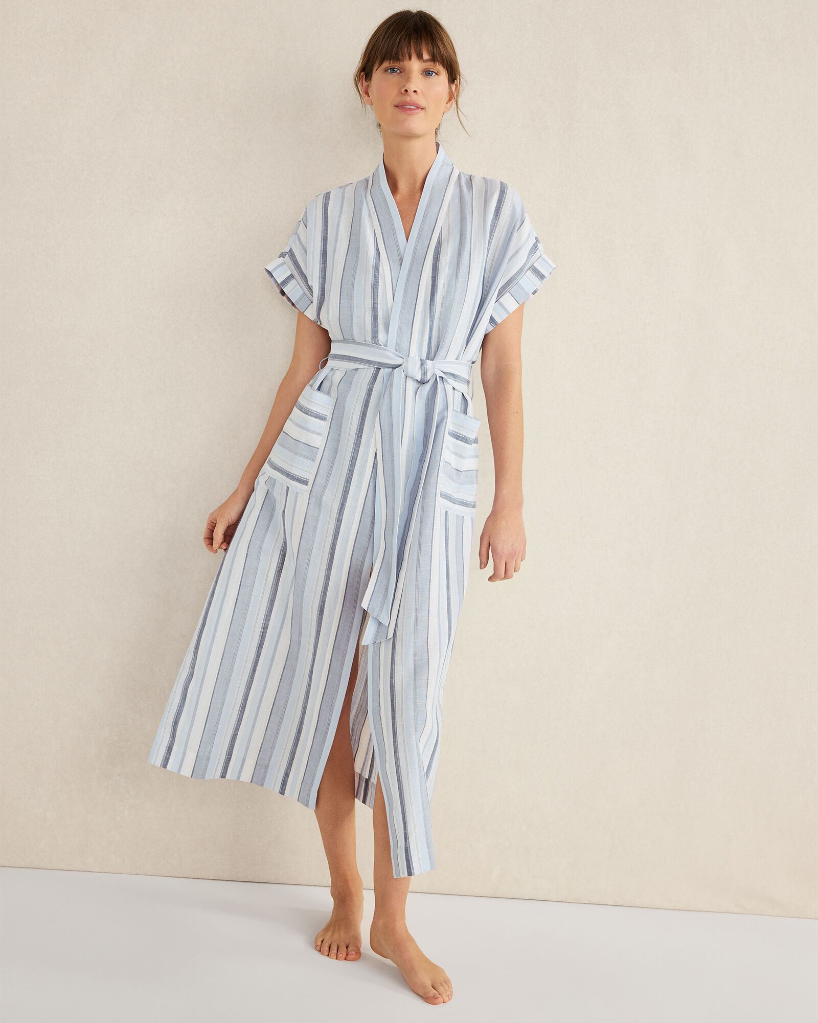 Organic Cotton Linen Coastal Stripe Robe