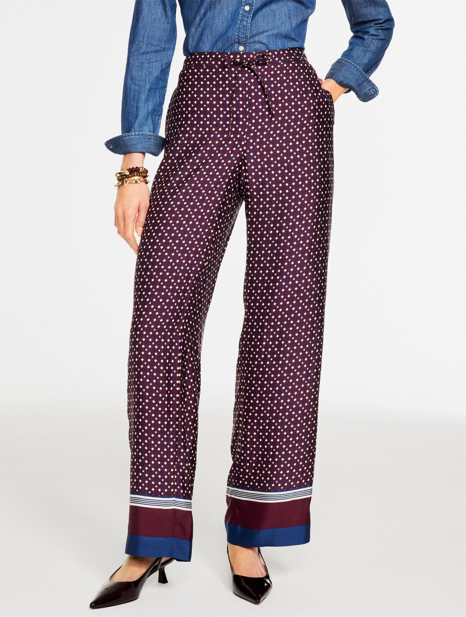 Wide Leg Pull-On Pants - Radiant Border