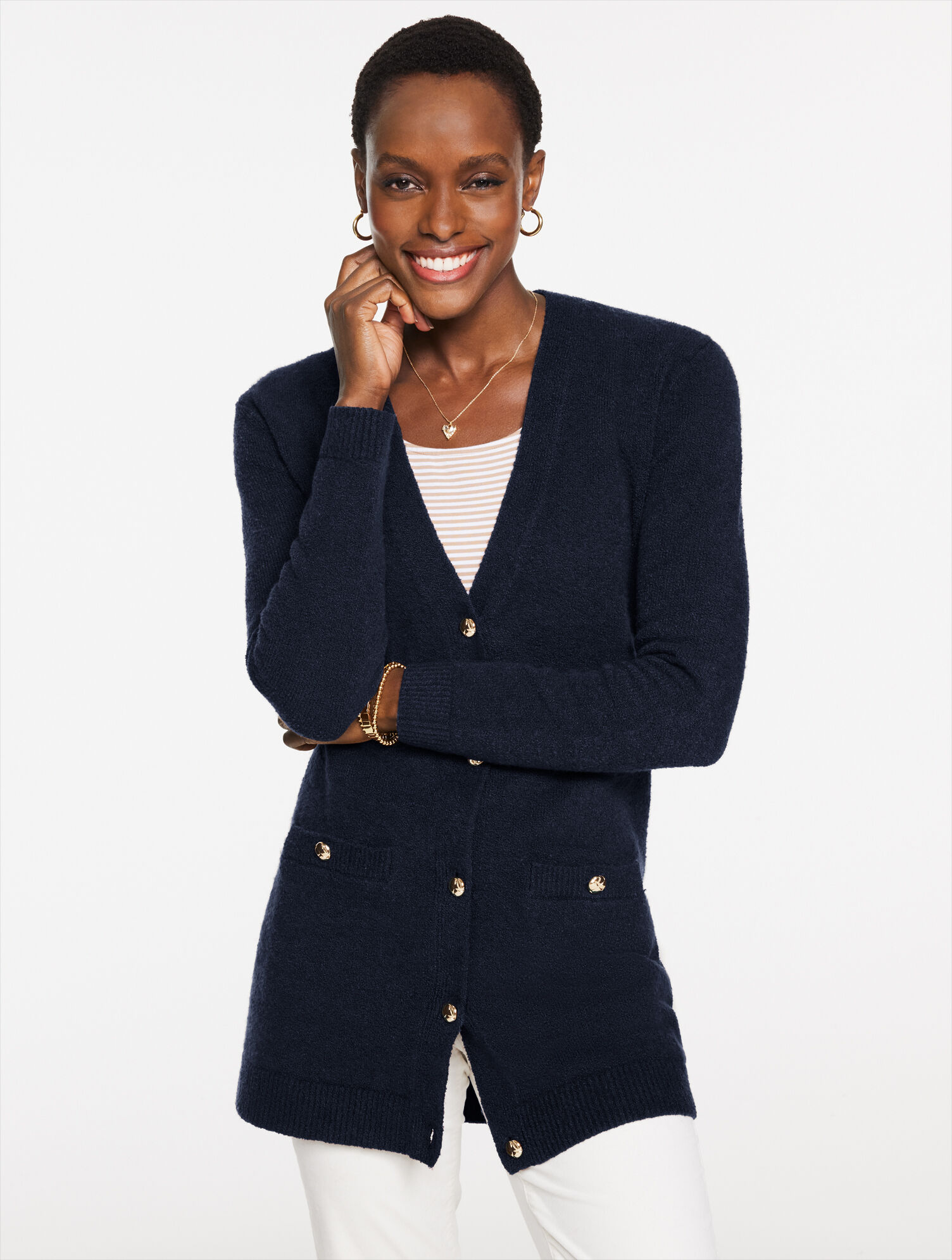 Boucl&eacute; V-Neck Cardigan