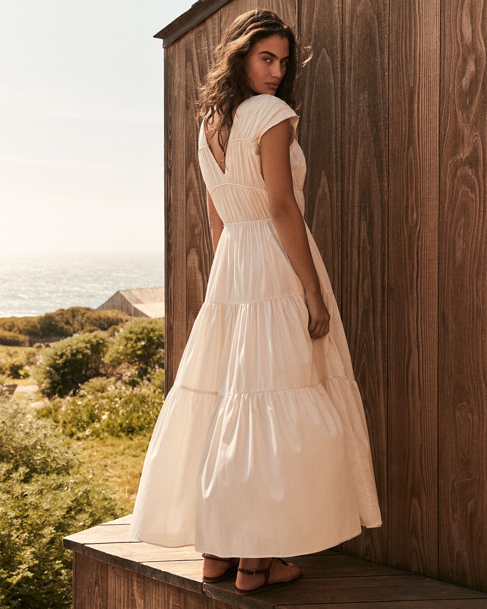 Cotton Voile Ruched Maxi Dress