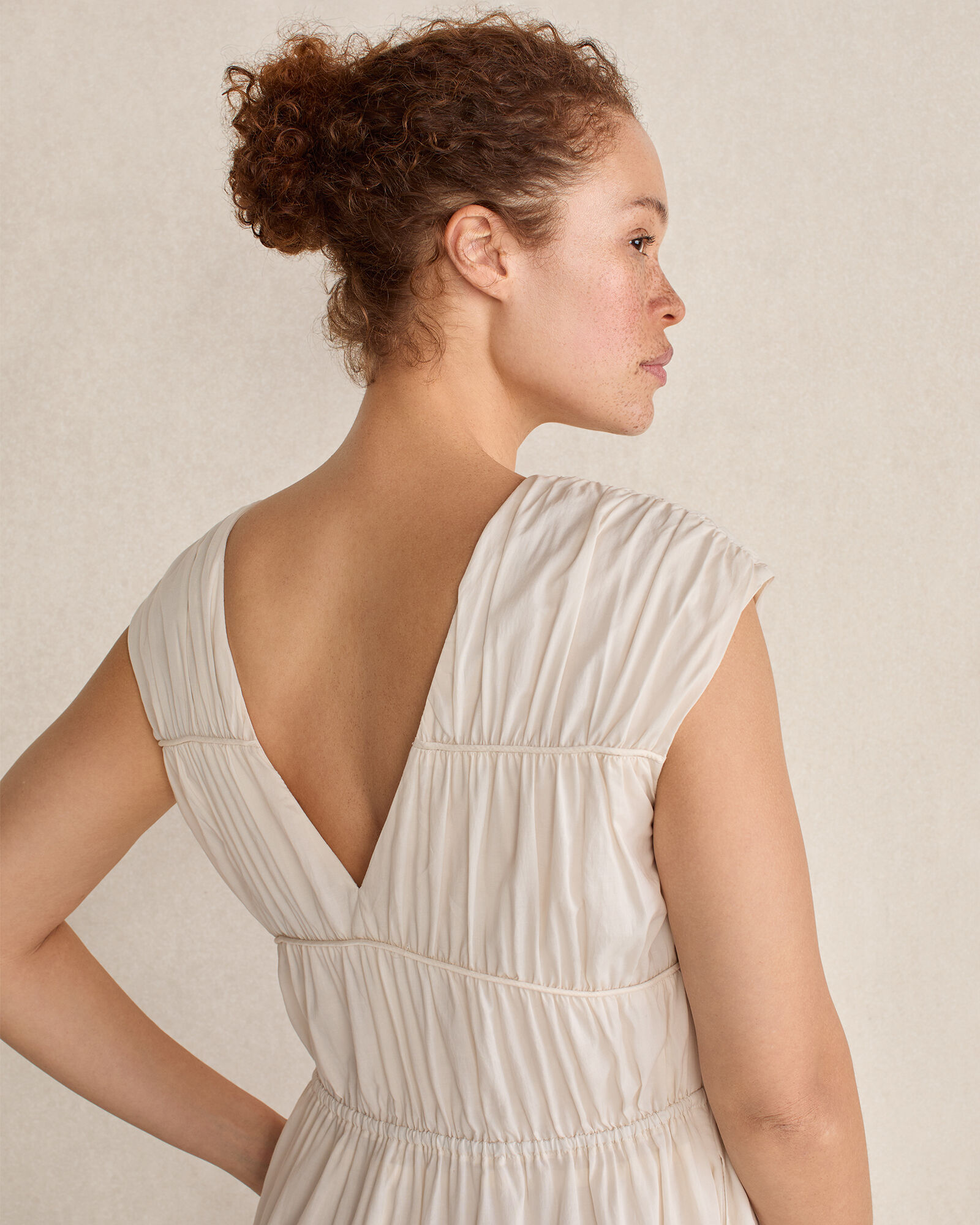 Cotton Voile Ruched Maxi Dress