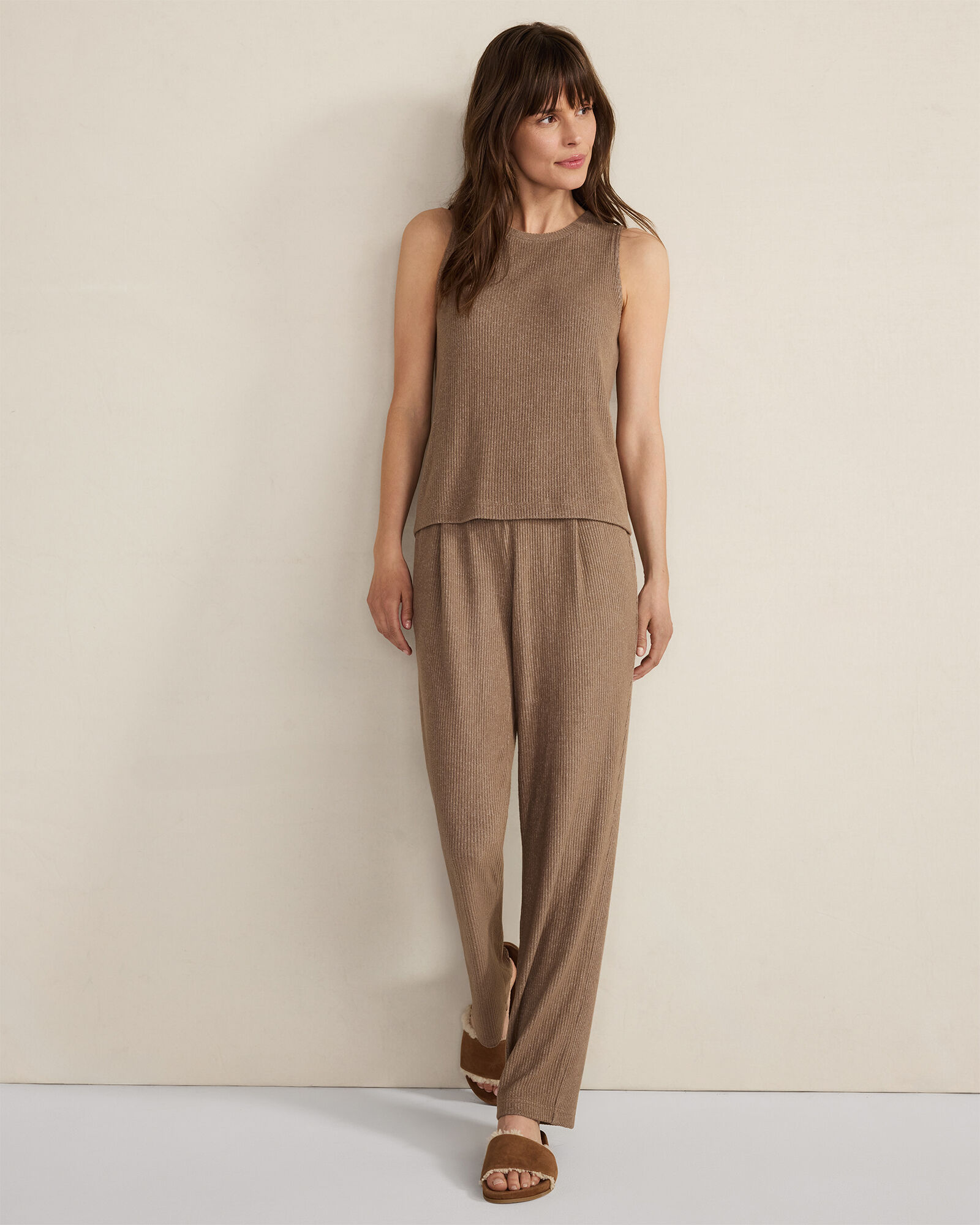 Brushed Rib Knit Tapered Pants