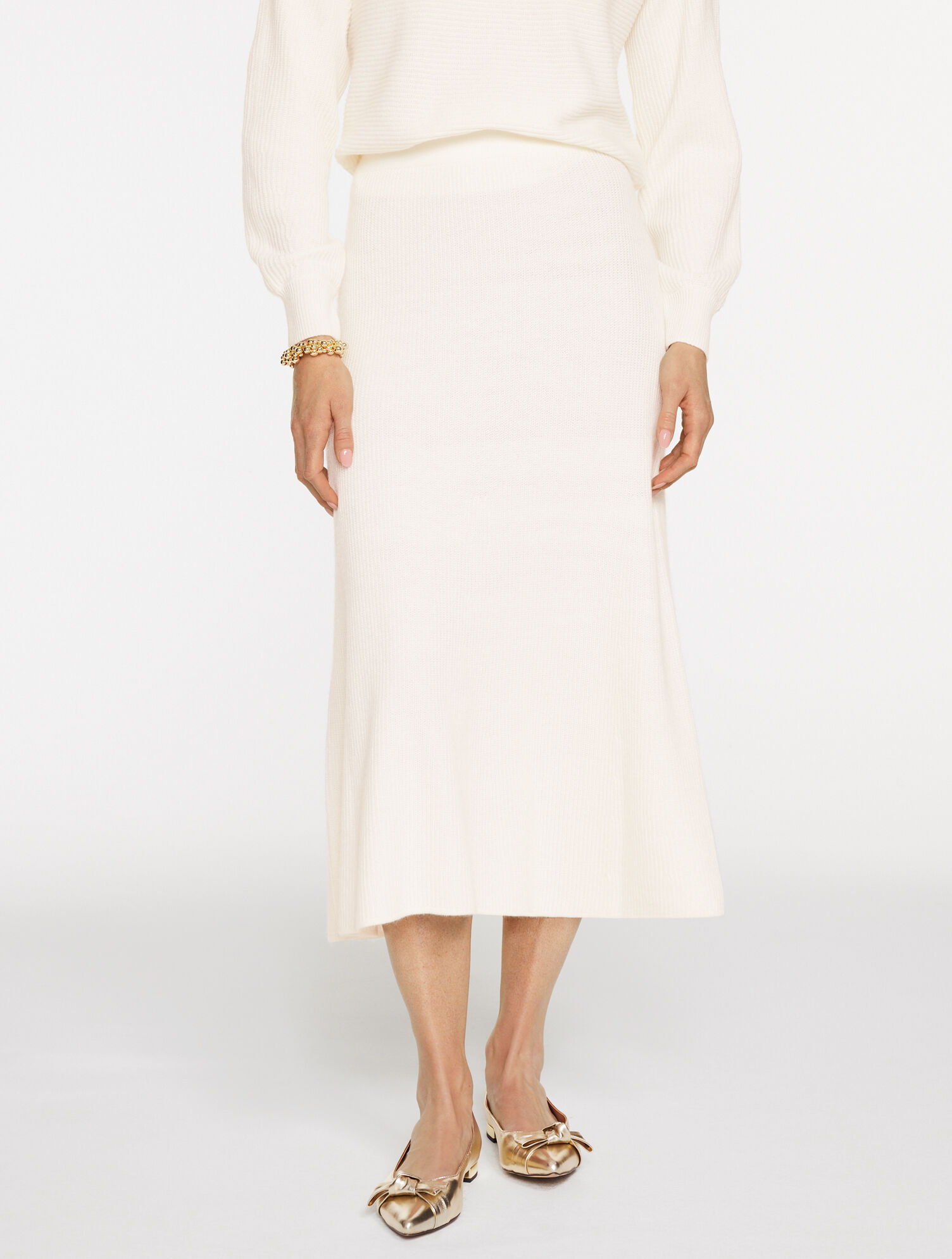 Ribbed Fit &amp; Flare Midi Skirt