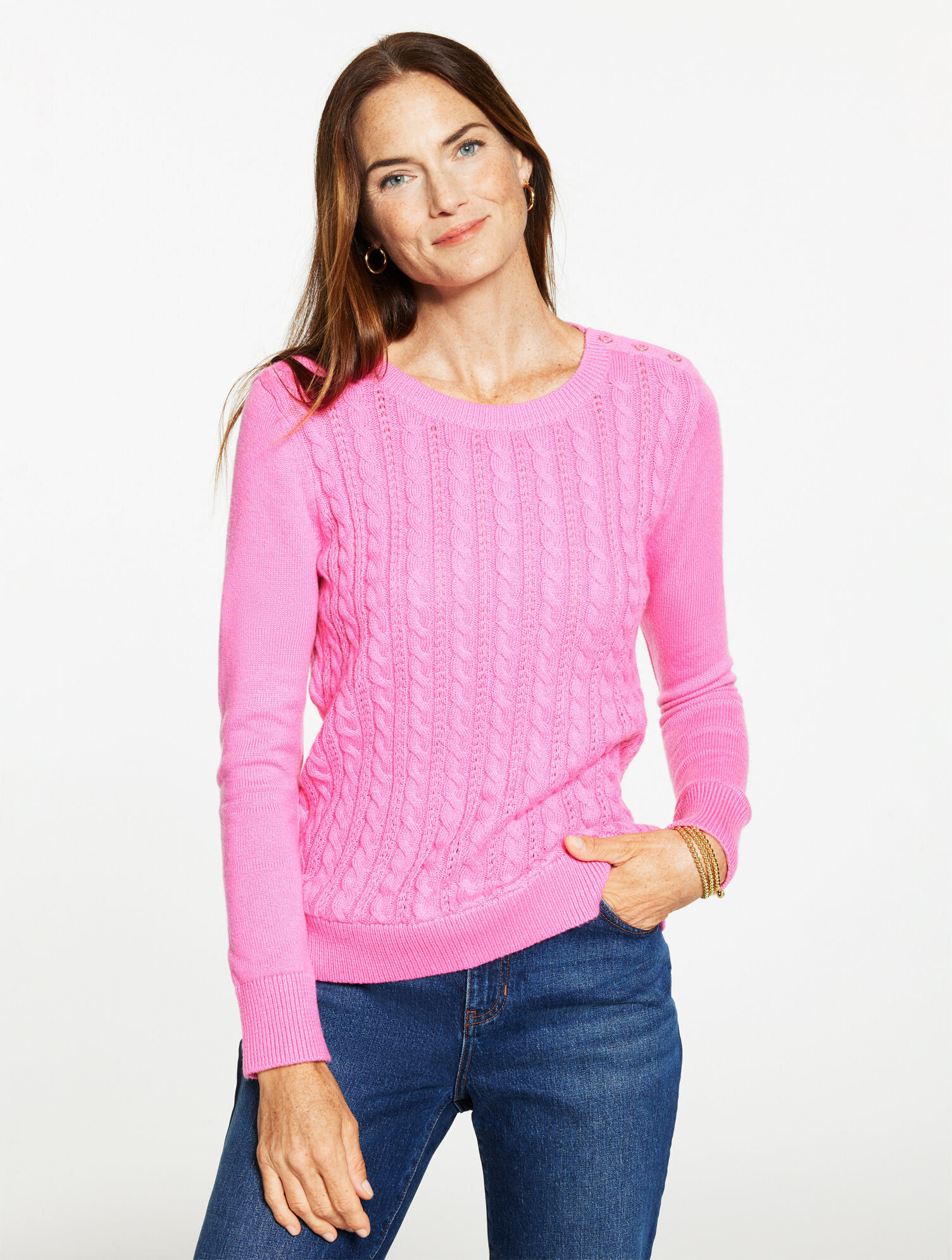 Cable Knit Crewneck Sweater - Colors