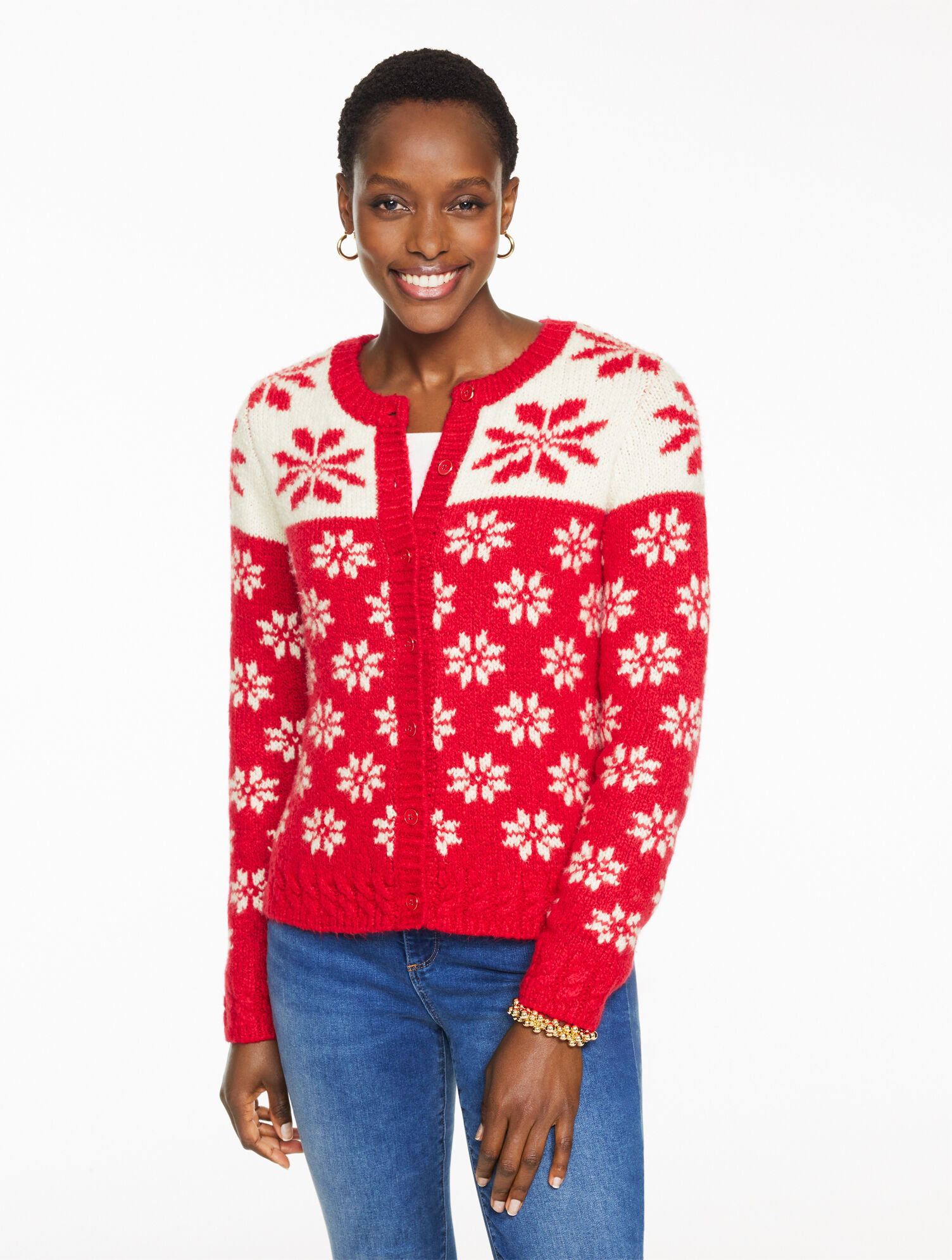 Crewneck Cardigan - Snowflake Fair Isle