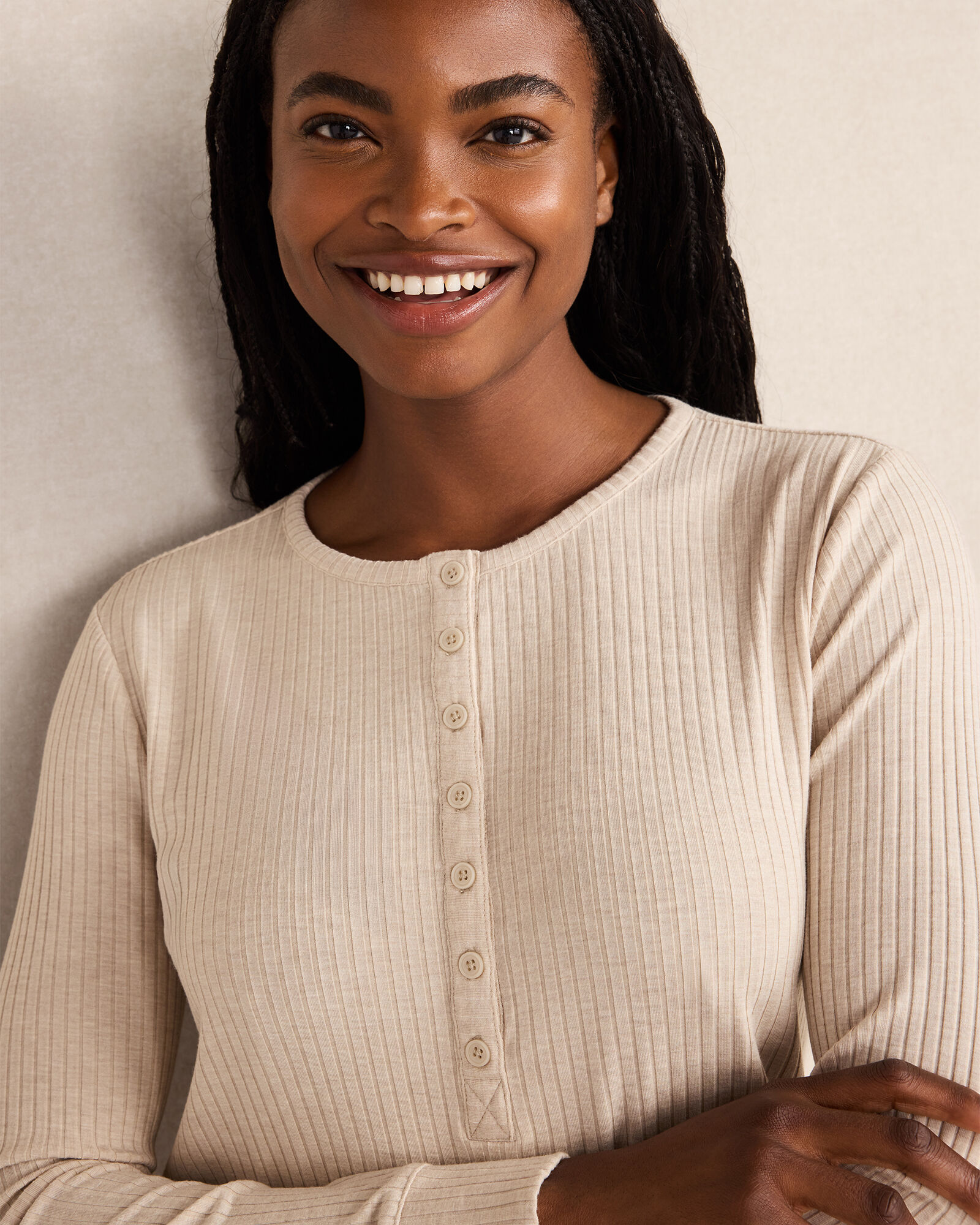 Drapey Rib Knit Henley