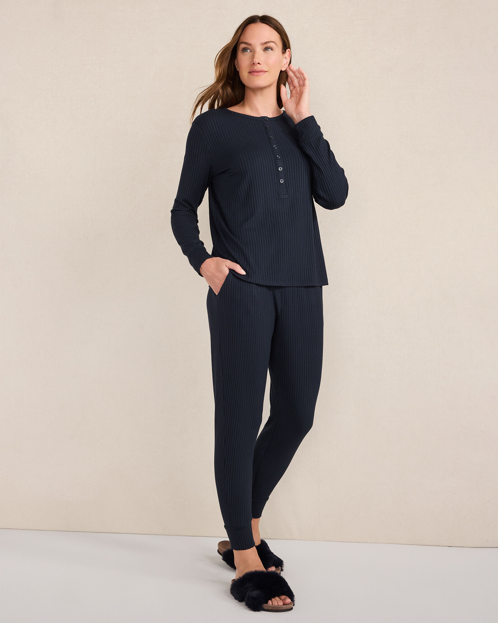 Drapey Rib Knit Henley