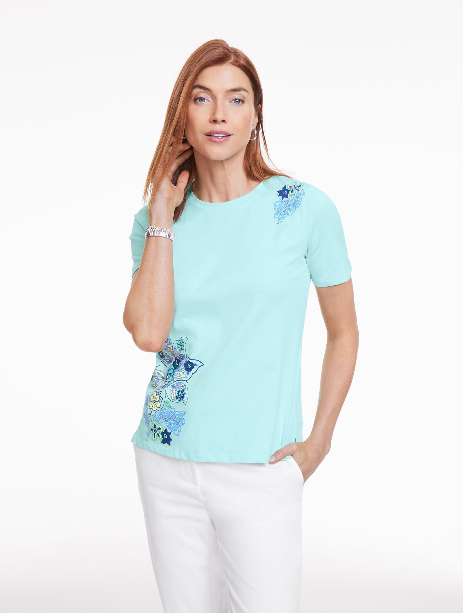 High-Low Crewneck Tee - Flower Bloom