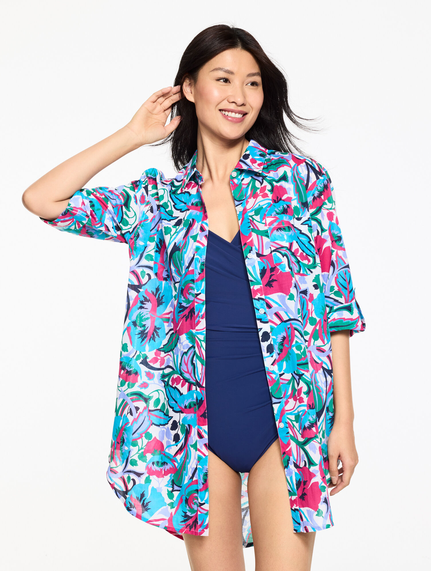Aqua Club Gauze Shirt Cover-Up - Island Flora