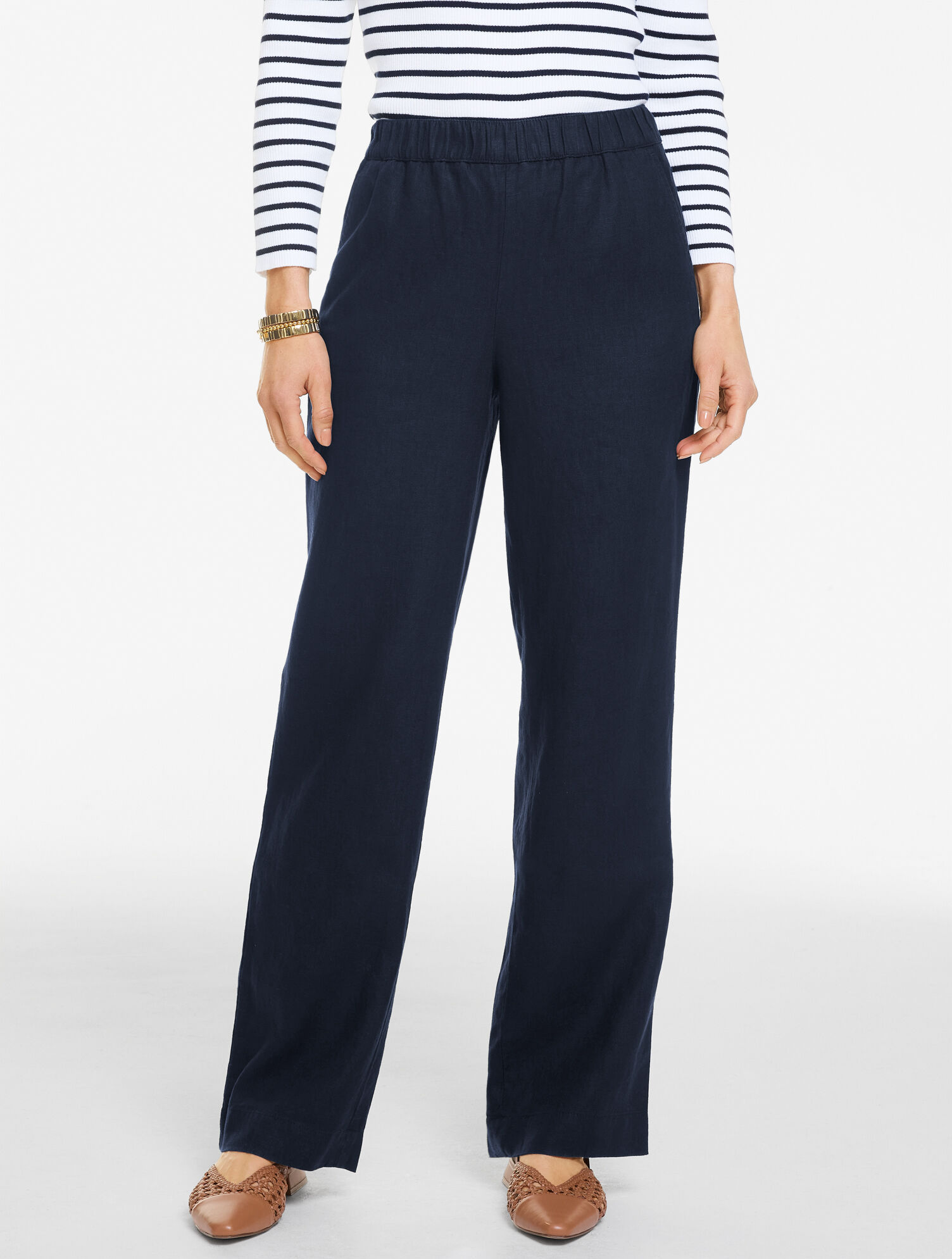 Washed Linen Wide Leg Pull-On Pants 