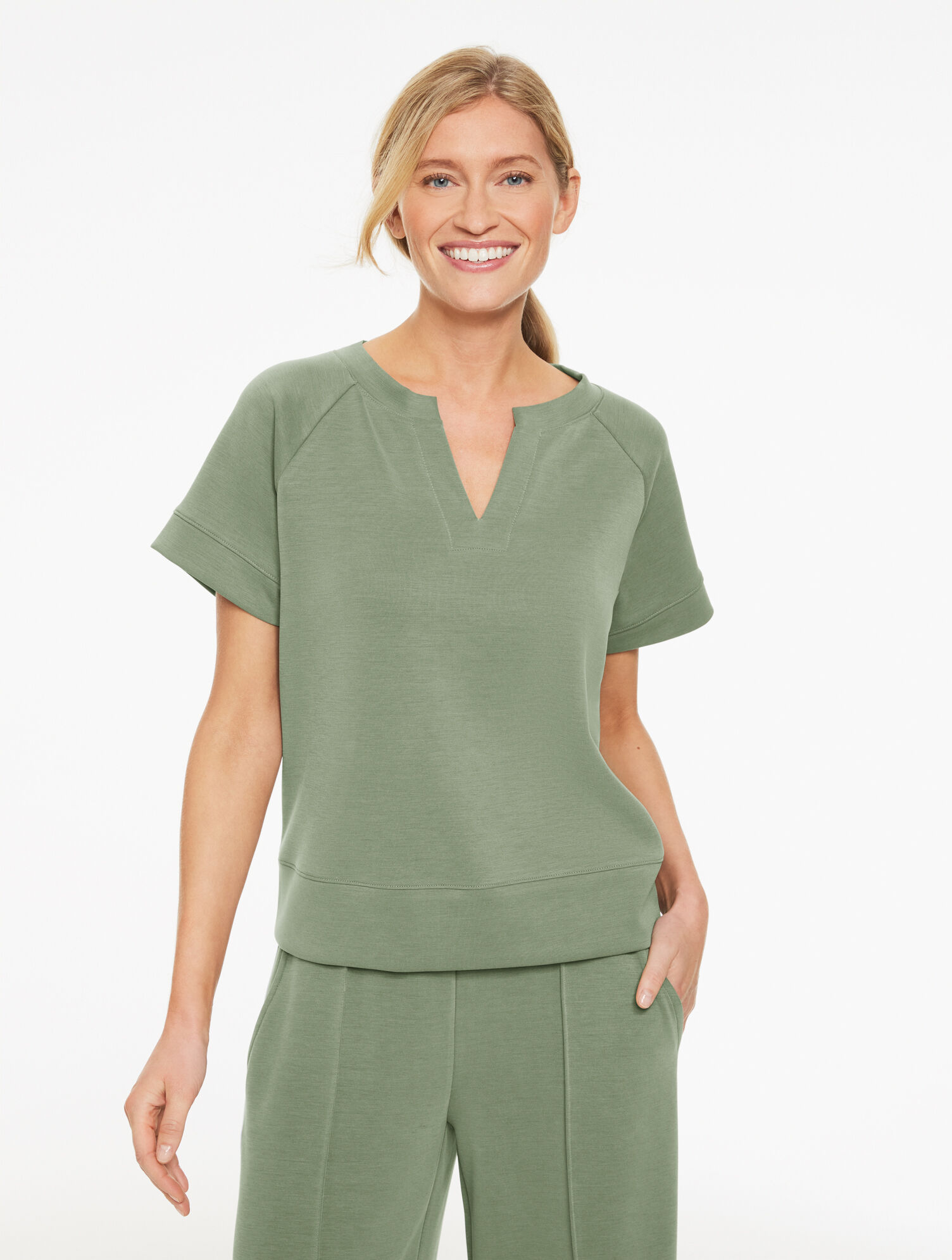 AirKnit Stretch Split Neck Tee - Sandwash