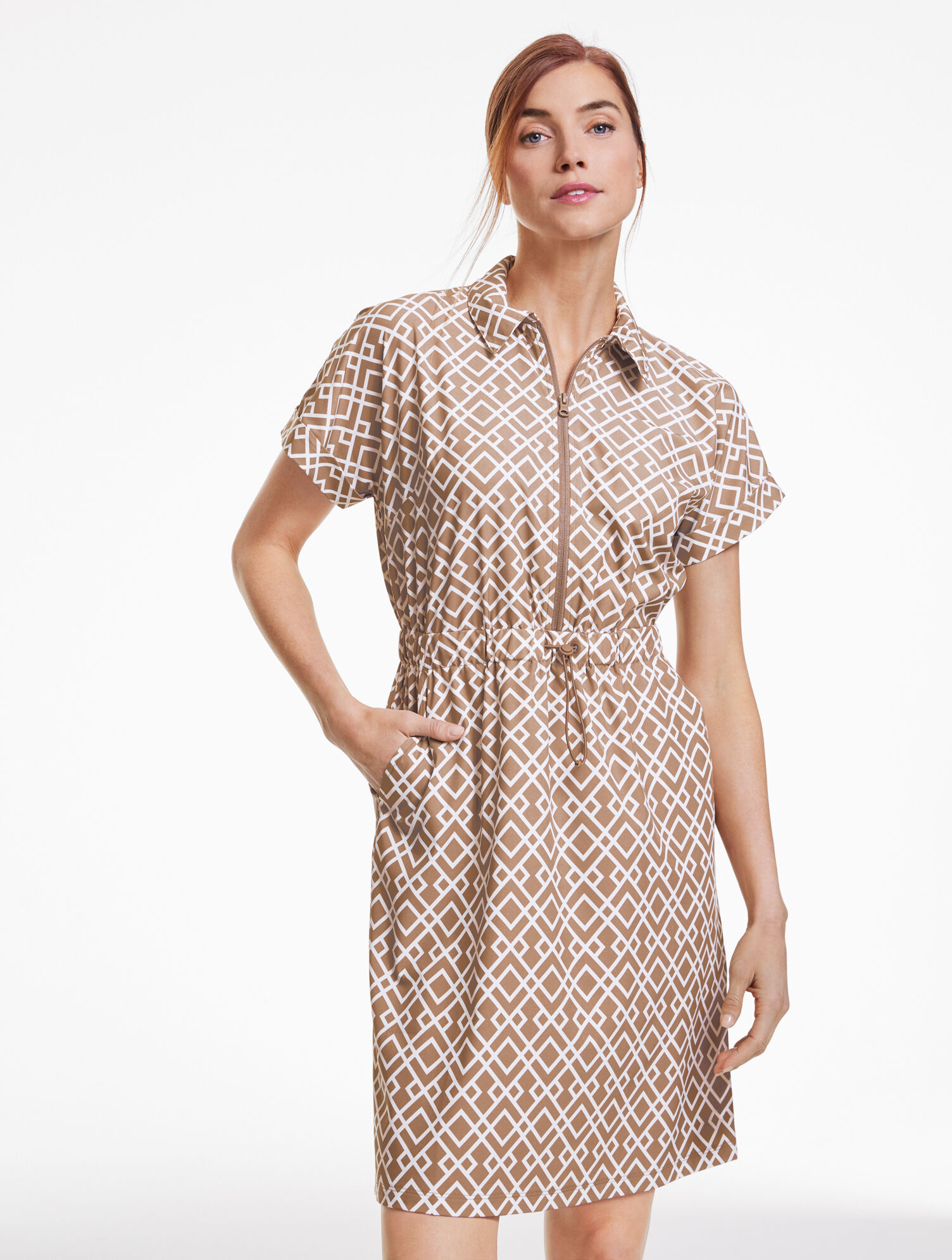 Lightweight Woven Stretch Bungee Dress - Lattice Diamonds