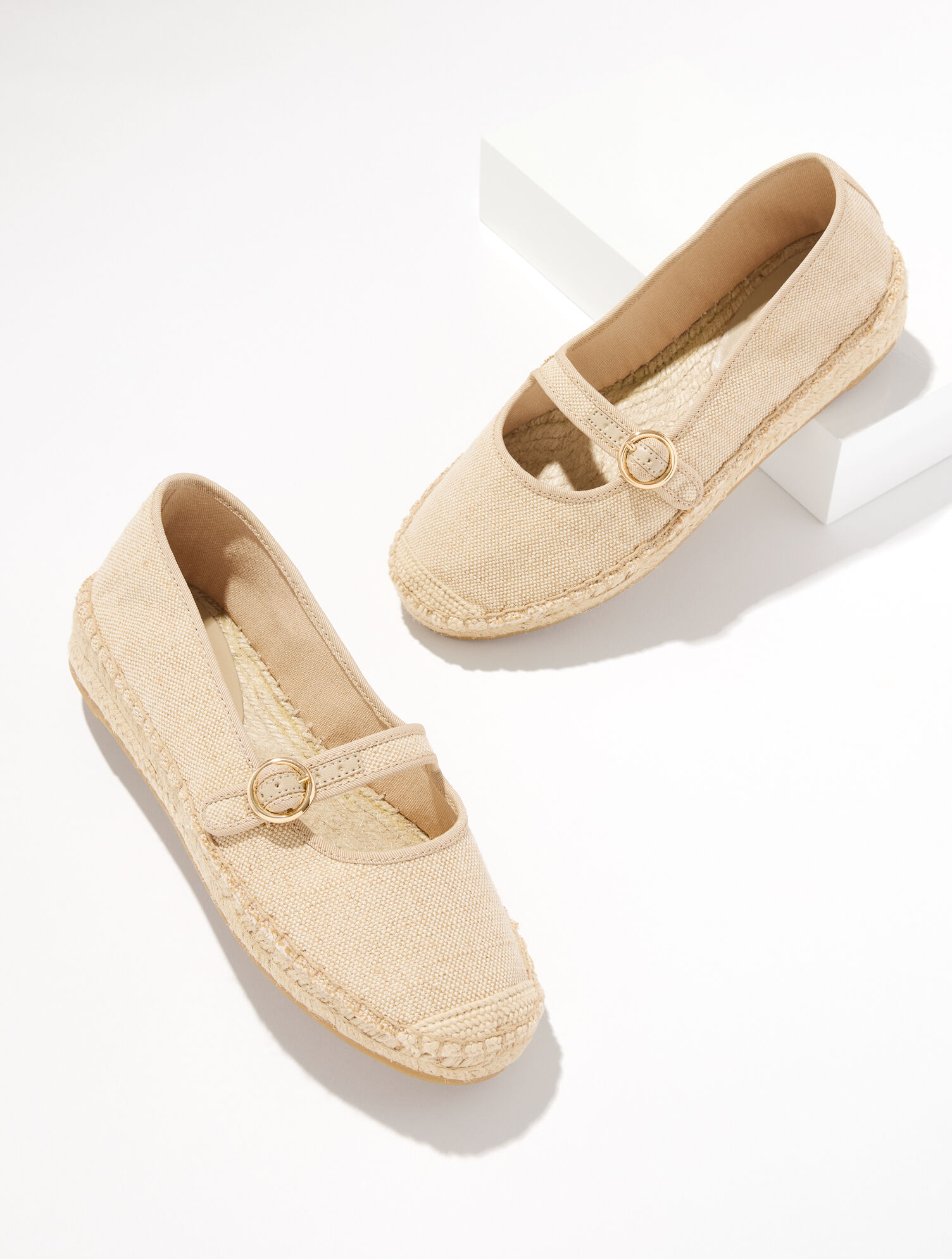 Iva Mary Jane Linen Espadrille Flats - Metallic