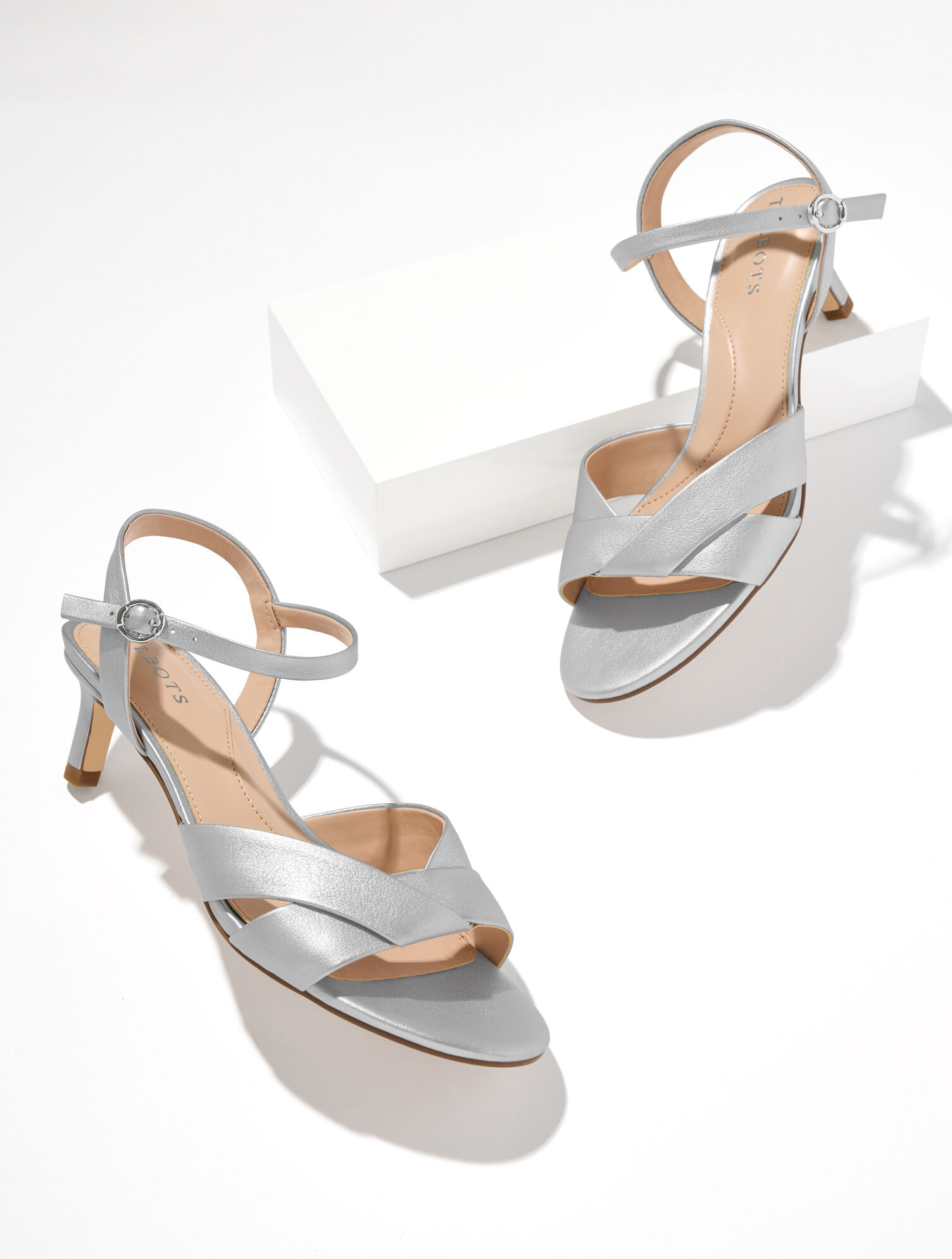 Tallia Leather Kitten Heel Sandals - Metallic