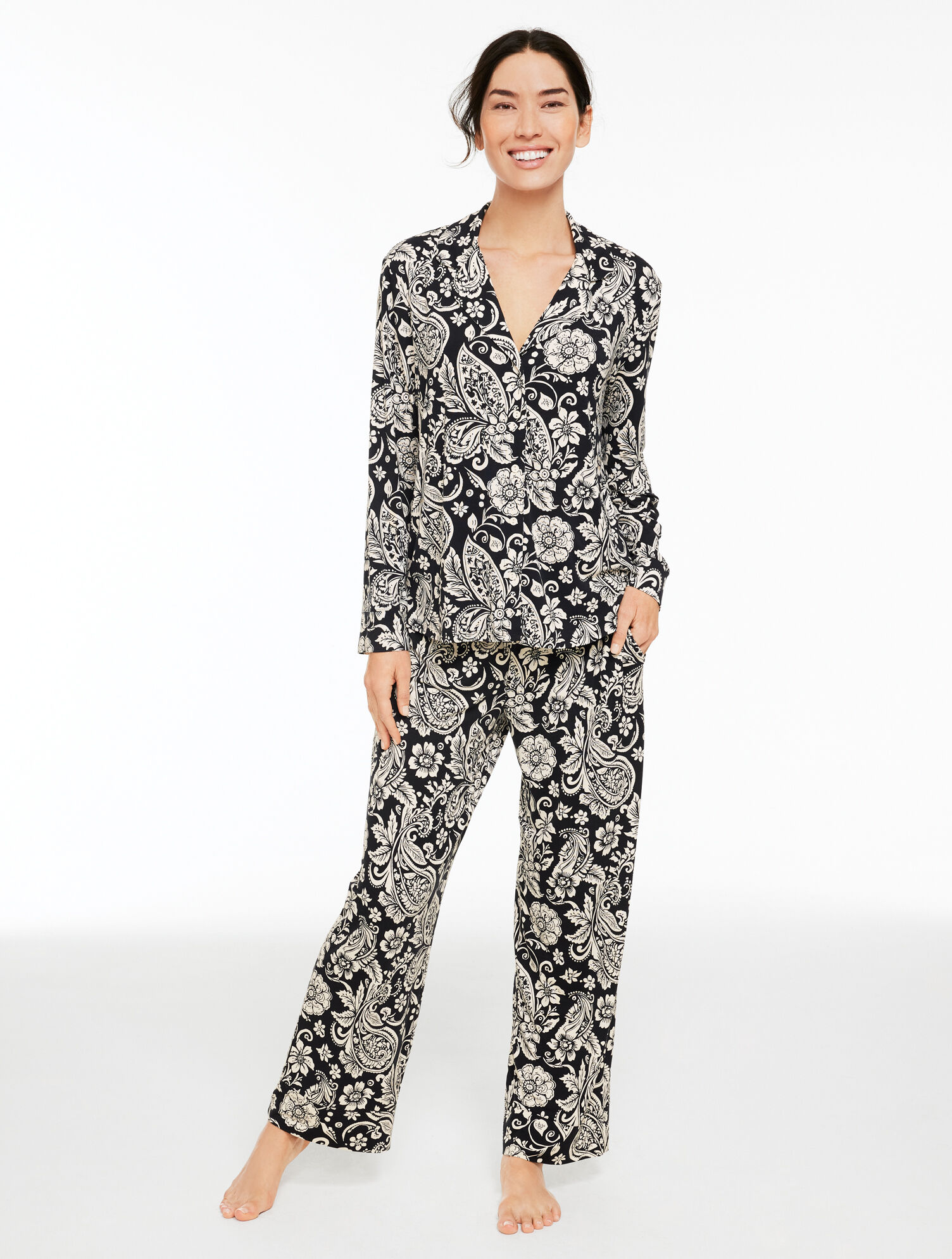 Talbots x Soma Cool Nights Long Sleeve &amp; Pant Pajama Set - Paisley Blooms
