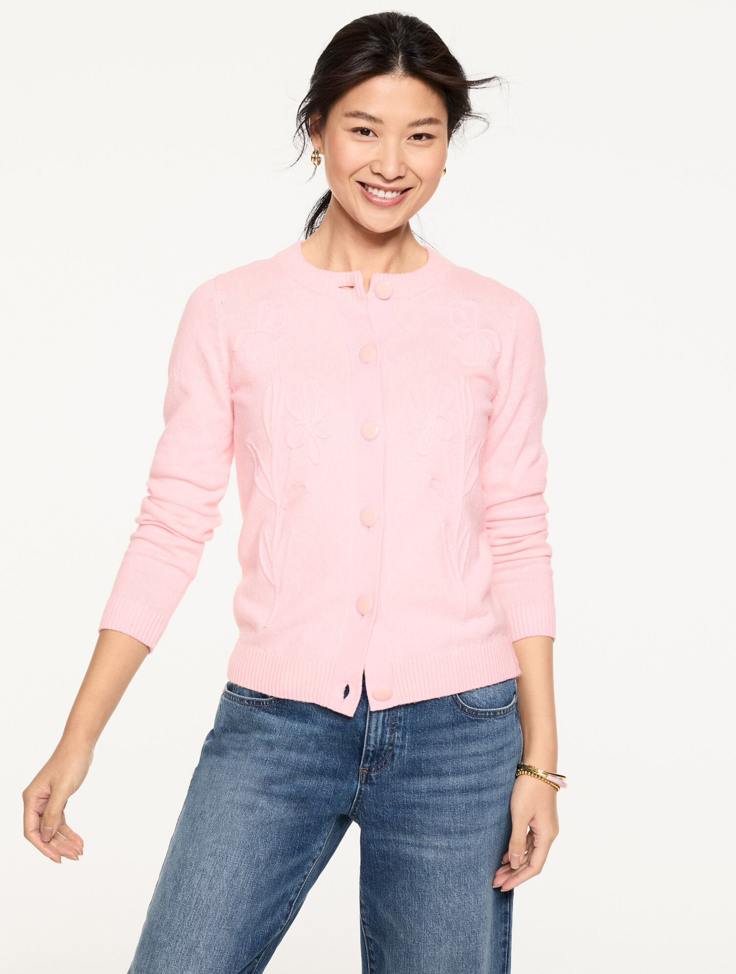 Embroidered Crewneck Cardigan