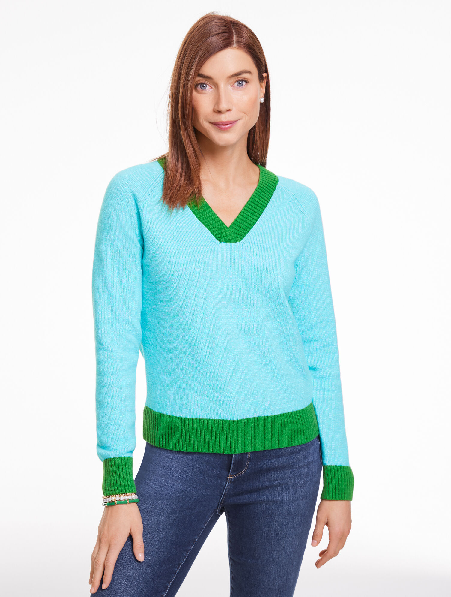 V-neck Sweater - Colorblock