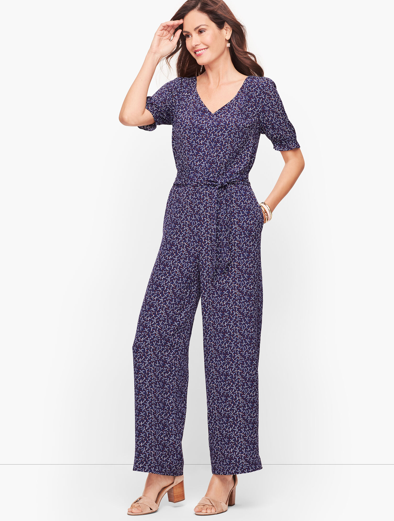V-Neck Jumpsuit - Floral