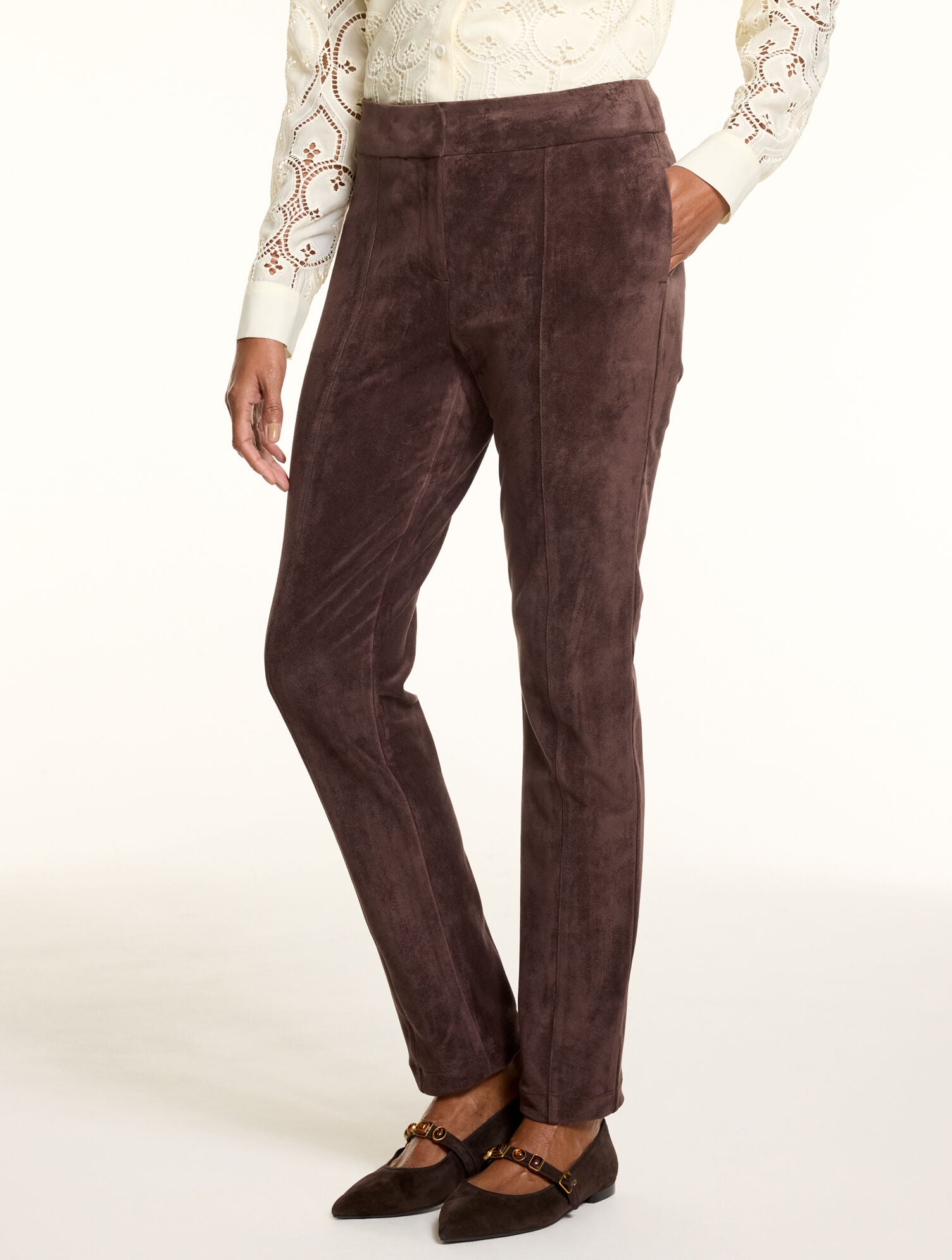 Faux Suede Slim Ankle Pants