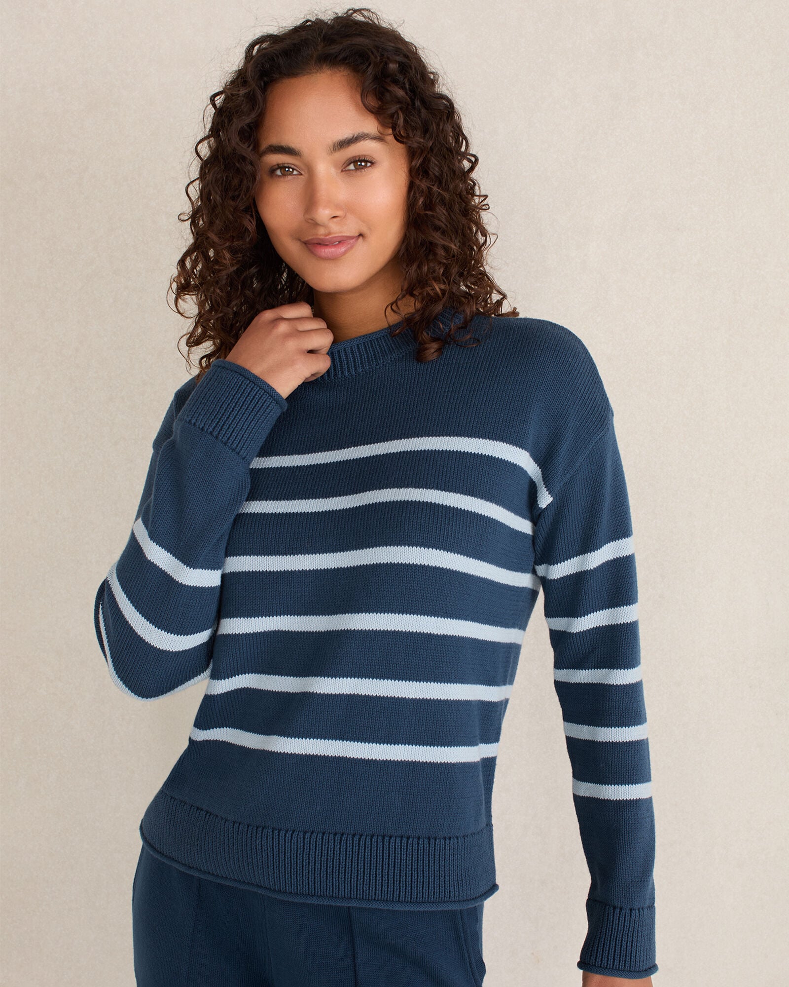 Organic Cotton Stripe Roll Neck Sweater