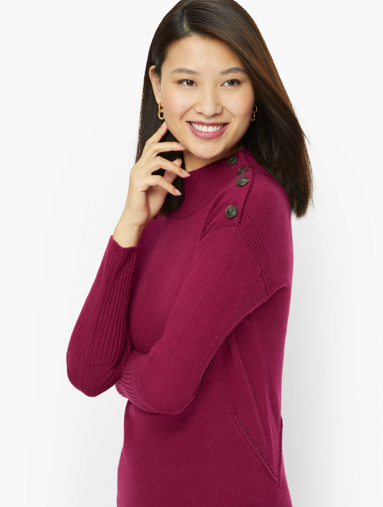 Button Detail Mockneck Pullover