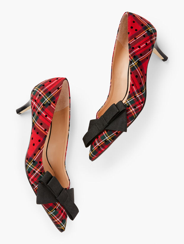 Erica Bow Kitten Heel Pump - Tartan Plaid