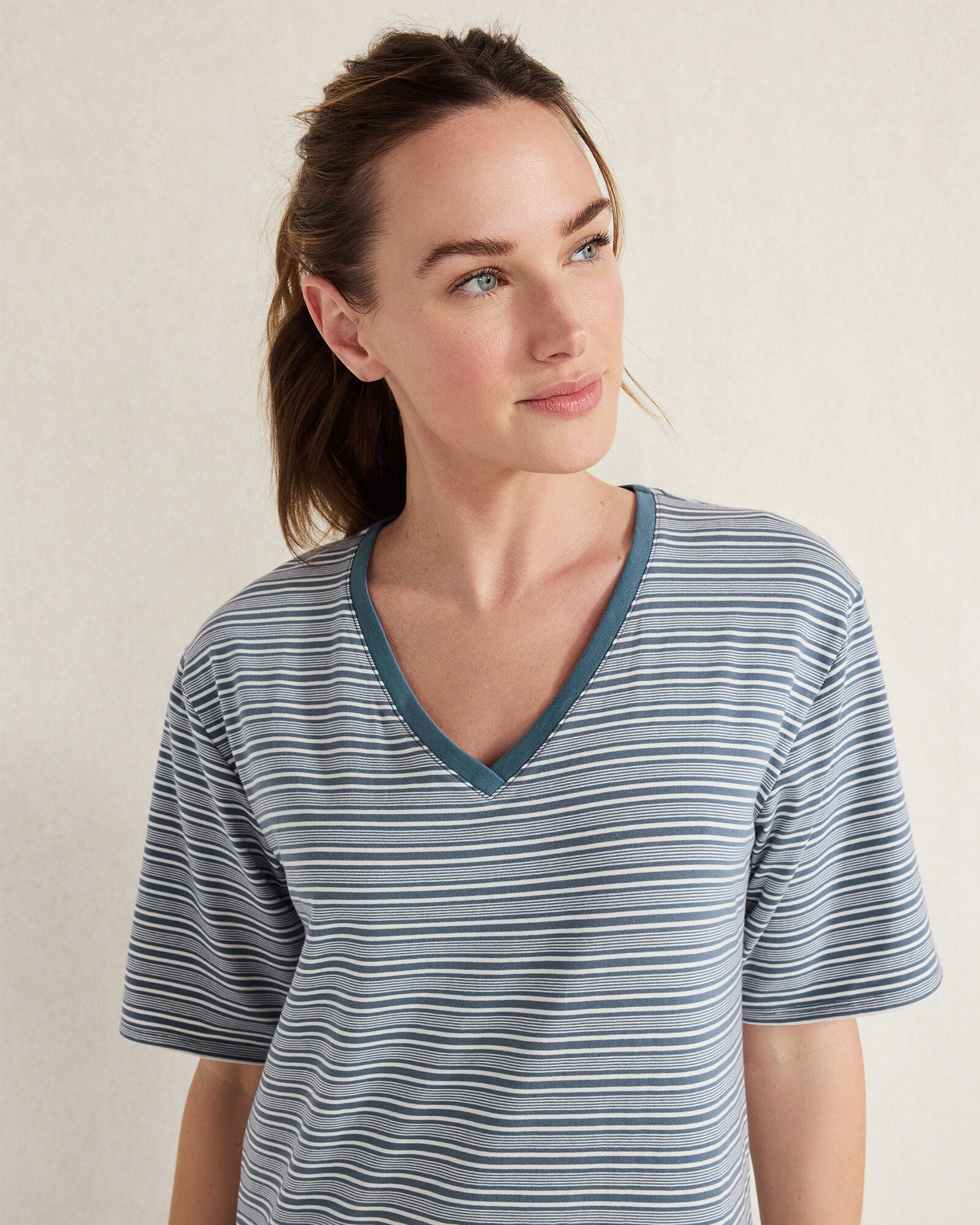Organic Cotton Jersey Tonal Stripe Sleep Dress