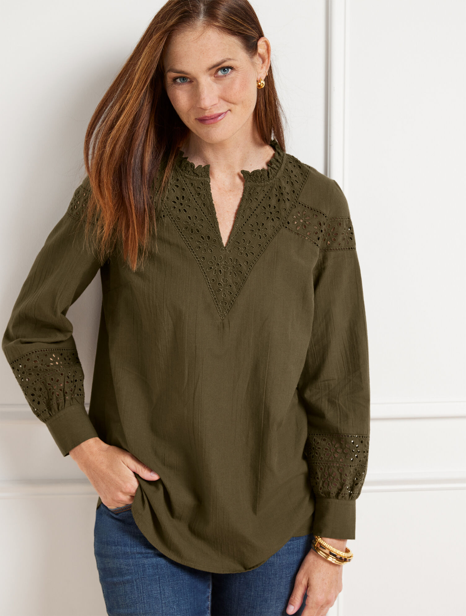 Eyelet Embroidered Top - Shadow Stripe | Talbots