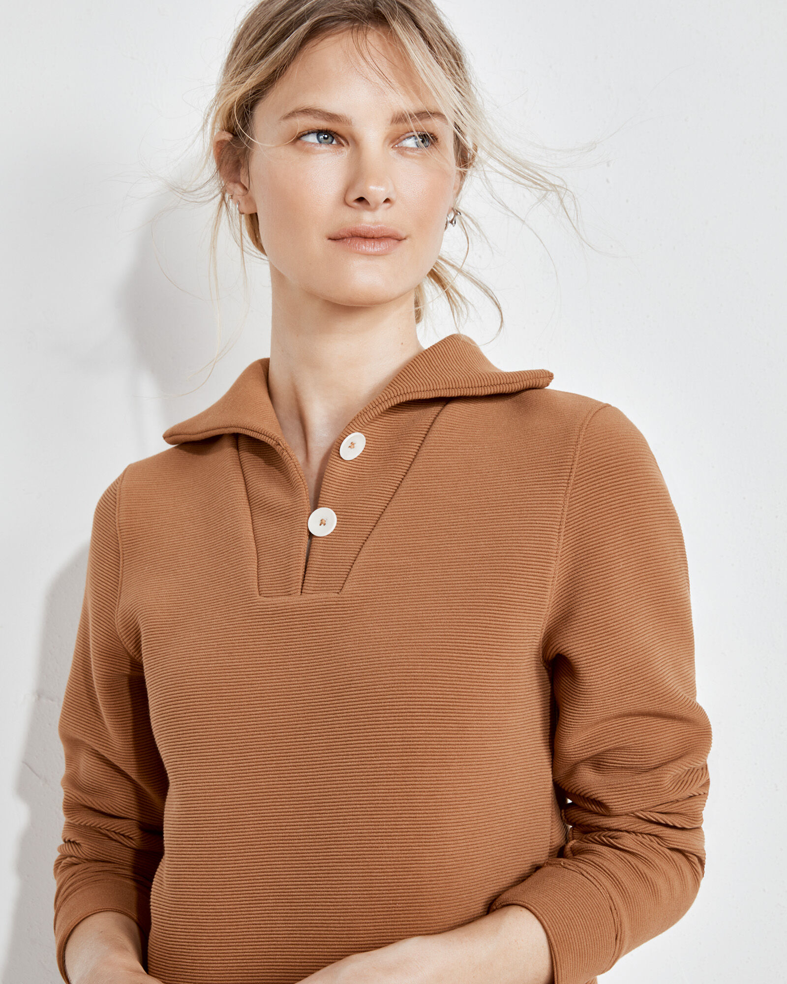 Ottoman Rib Button Collar Pullover