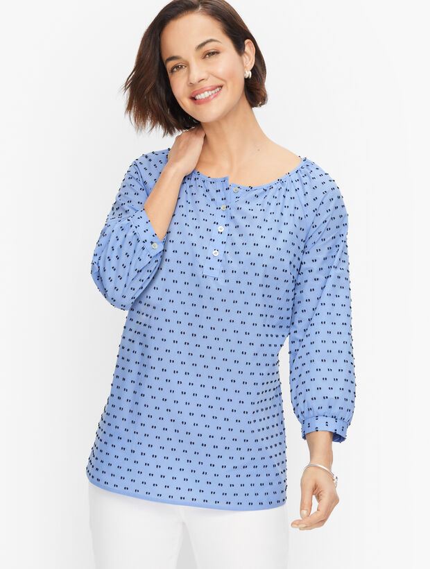 Swiss Dot Scoop Neck Blouse