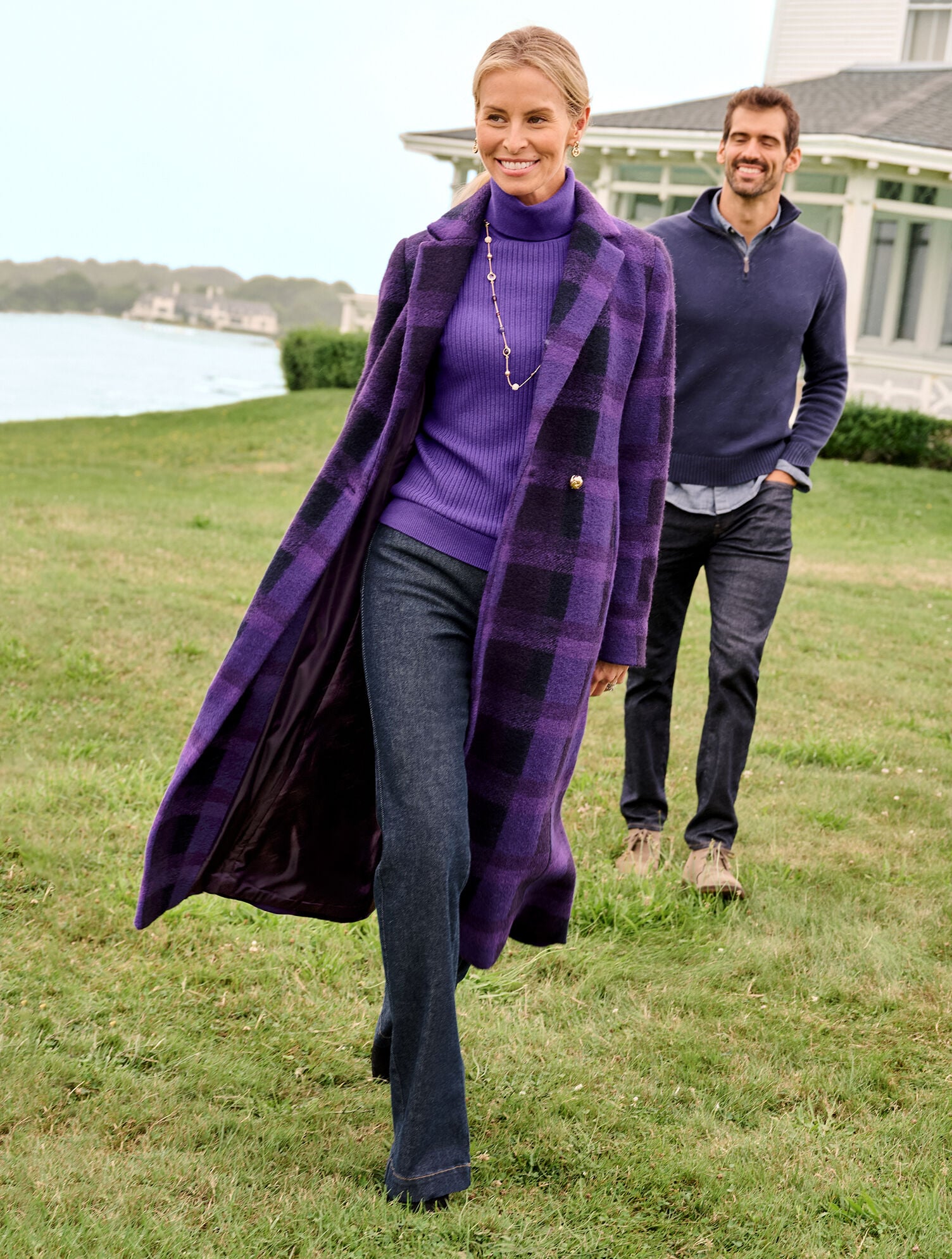 Double Breasted Wool Blend Coat - Snug Plaid | Talbots display picture 1
