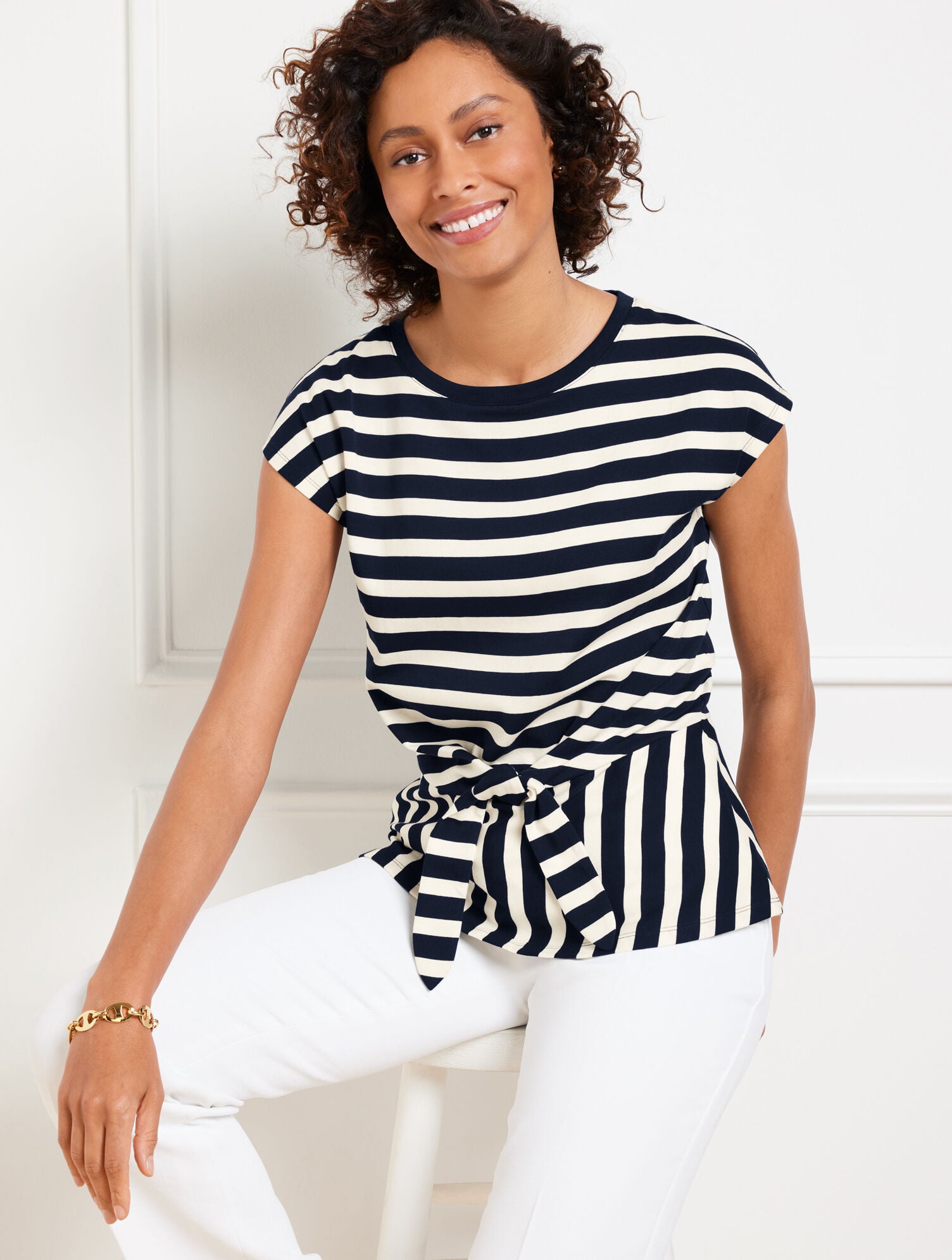 Tie Front Crewneck Tee - Camden Stripe