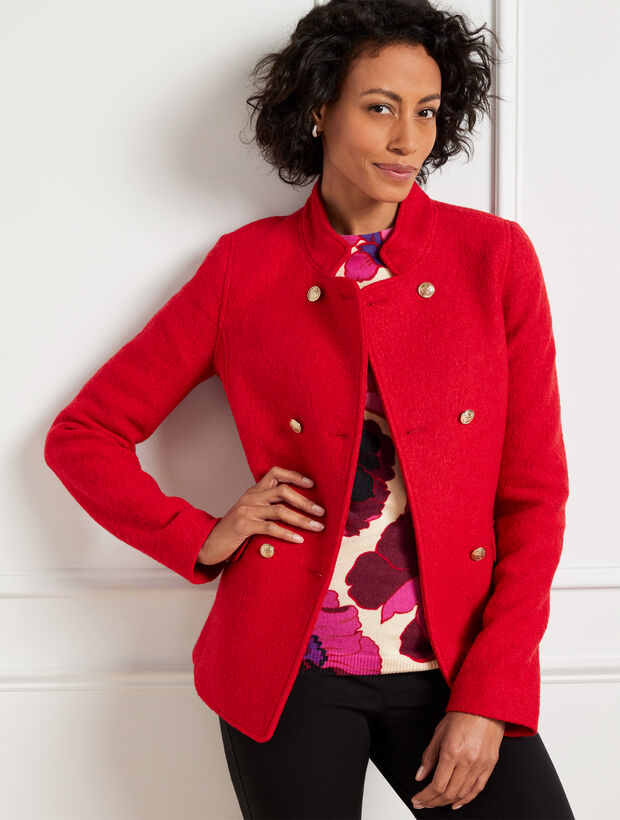Double Breasted Boiled Wool Blend Coat