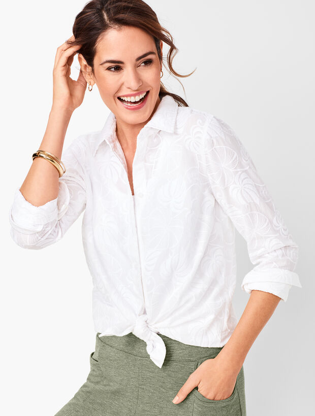 Classic Cotton Shirt - Embroidered Leaves