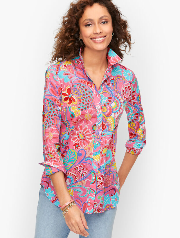 Cotton Button Front Shirt - Mod Floral | Talbots
