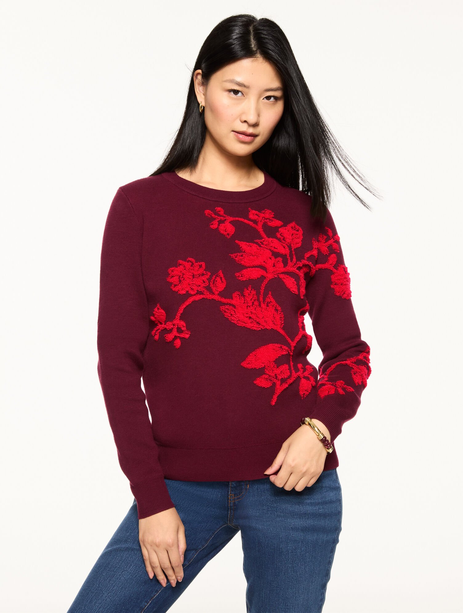 Crewneck Pullover - Placed Floral | Talbots