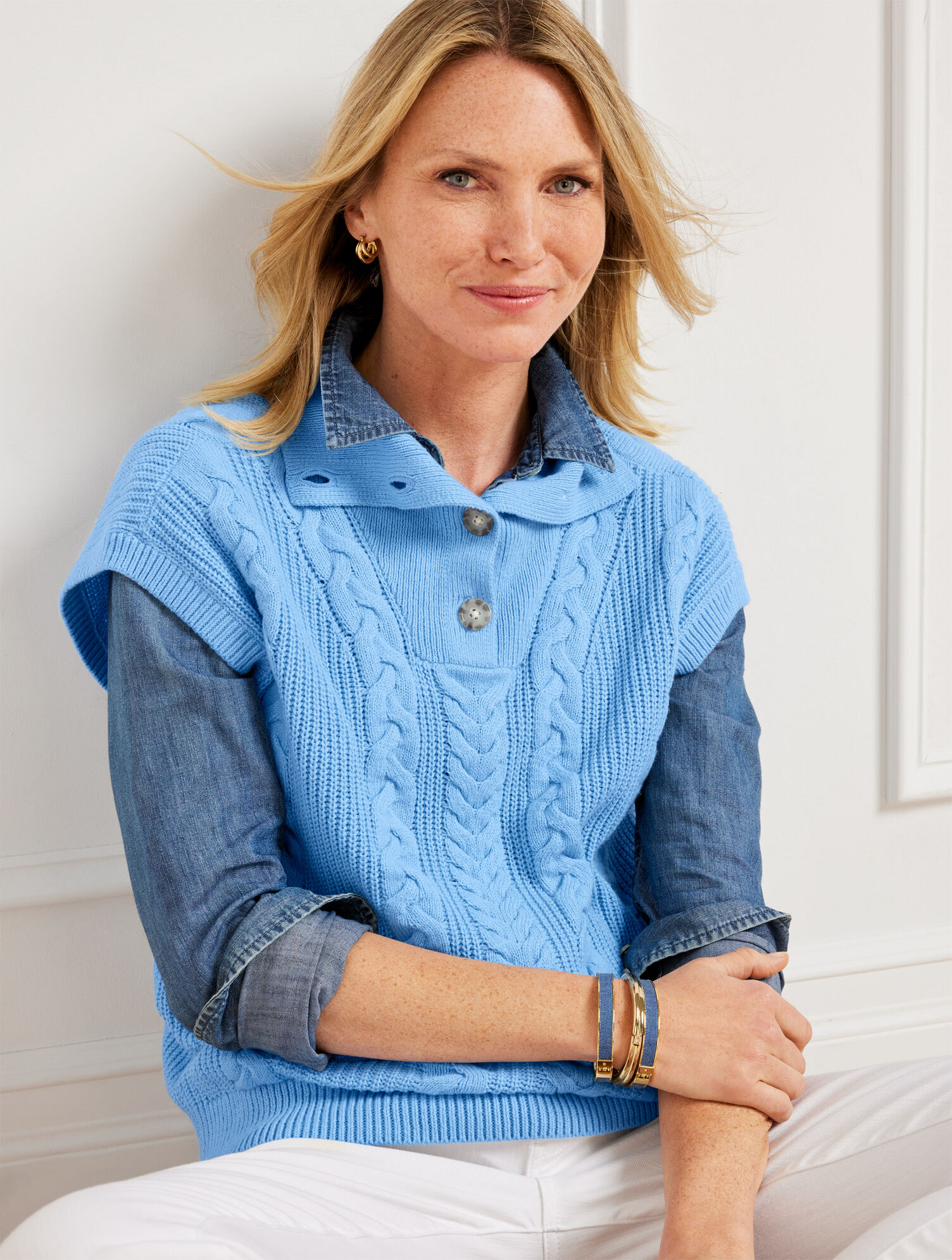 Button Collar Sweater Vest Talbots