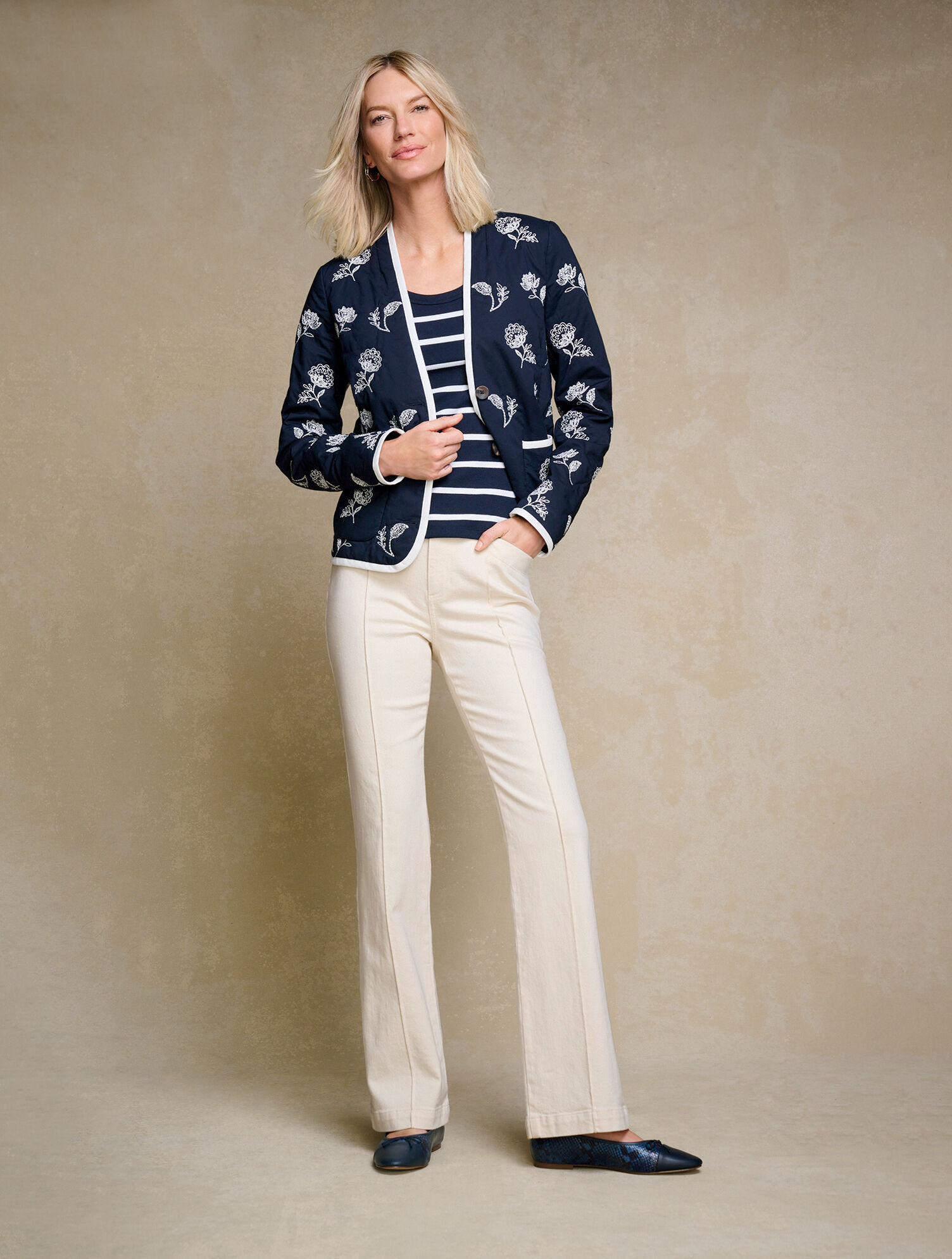 Embroidered Poplin Quilted Jacket