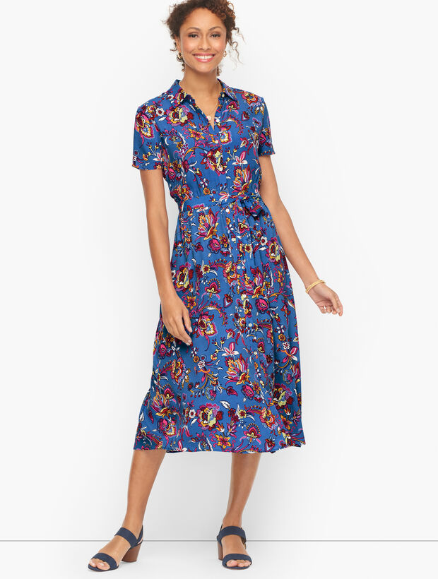 Button Front Tie Waist Shirt Dress