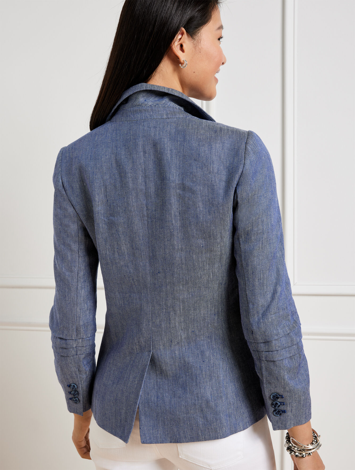 Cinched Cuff Chambray Blazer