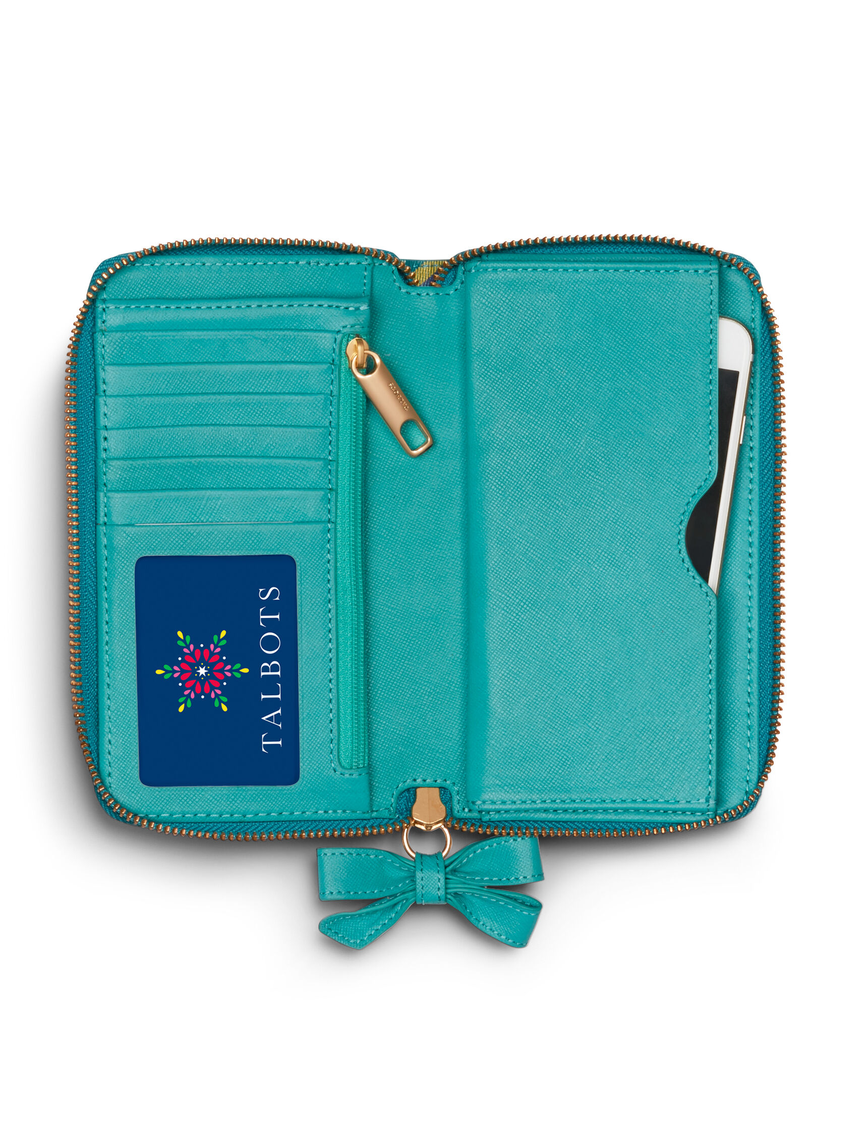 Printed Leather Zip Around Wallet