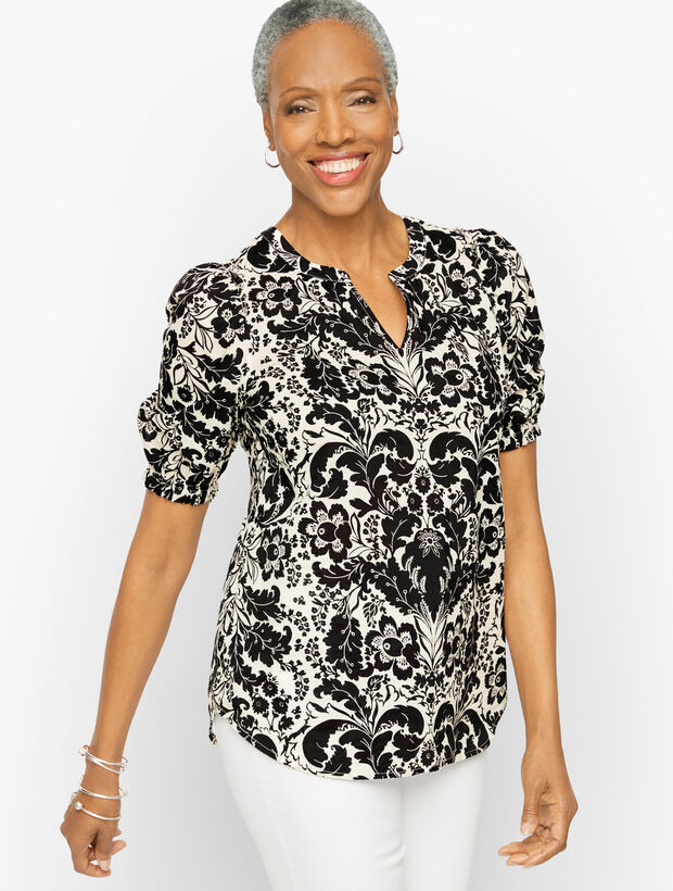 Talbots Ruffle Top Ruffle Trim Top - Opulent Floral | Talbots