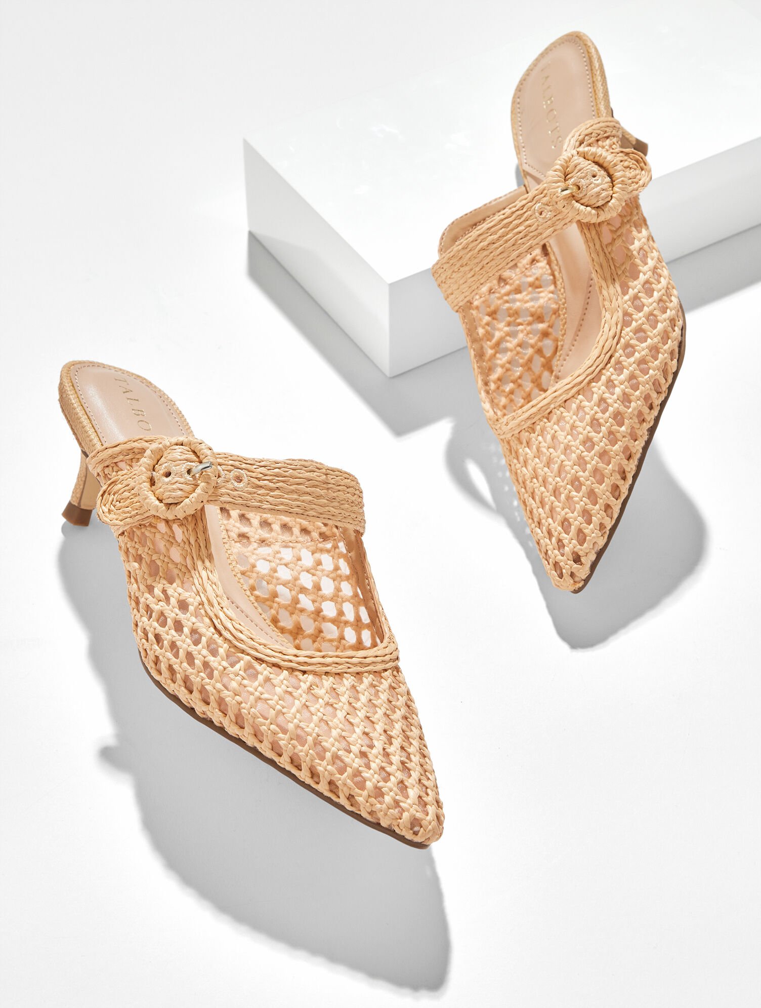 Sylvie Woven Raffia Kitten Heel Mules