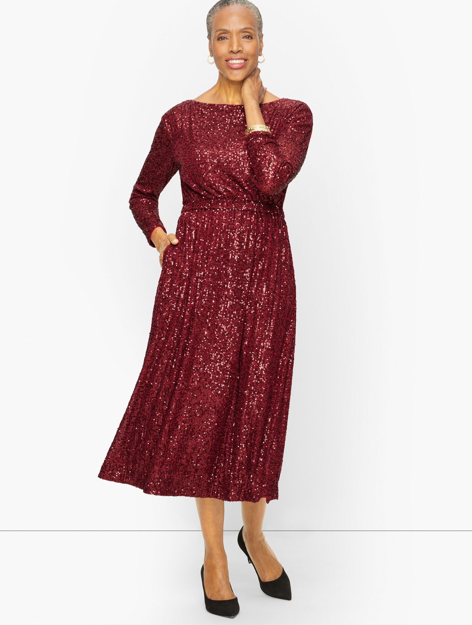 Maggy London Sequin Fit & Flare Midi Dress | Talbots