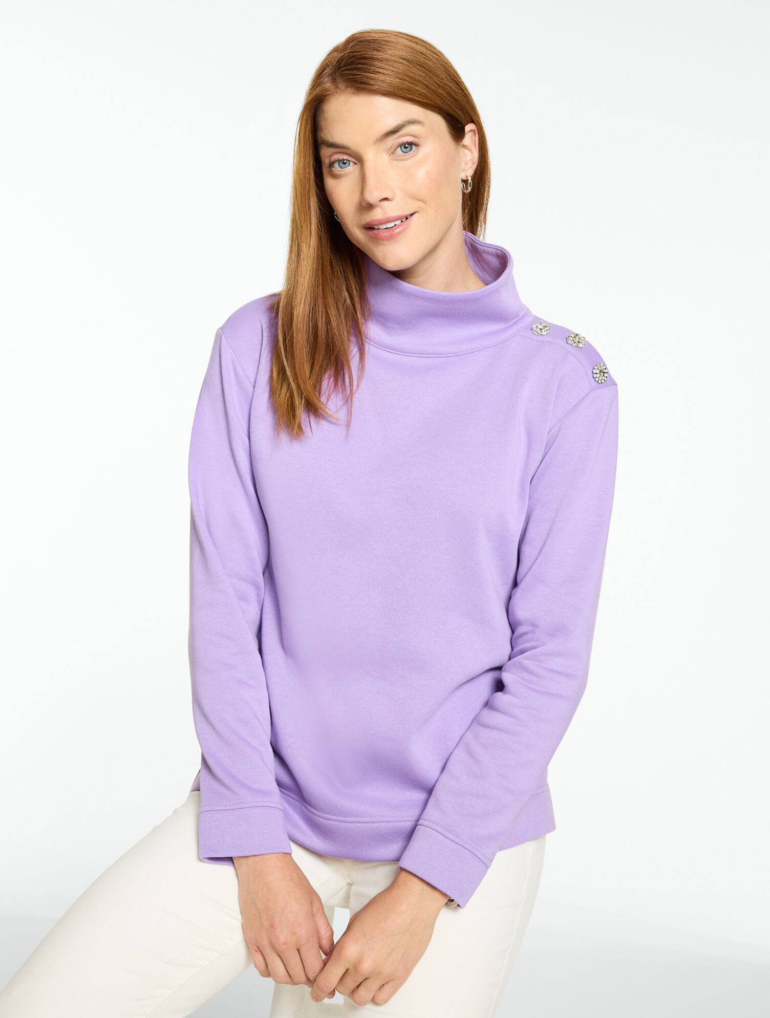 Mixed Button Mockneck Sweatshirt