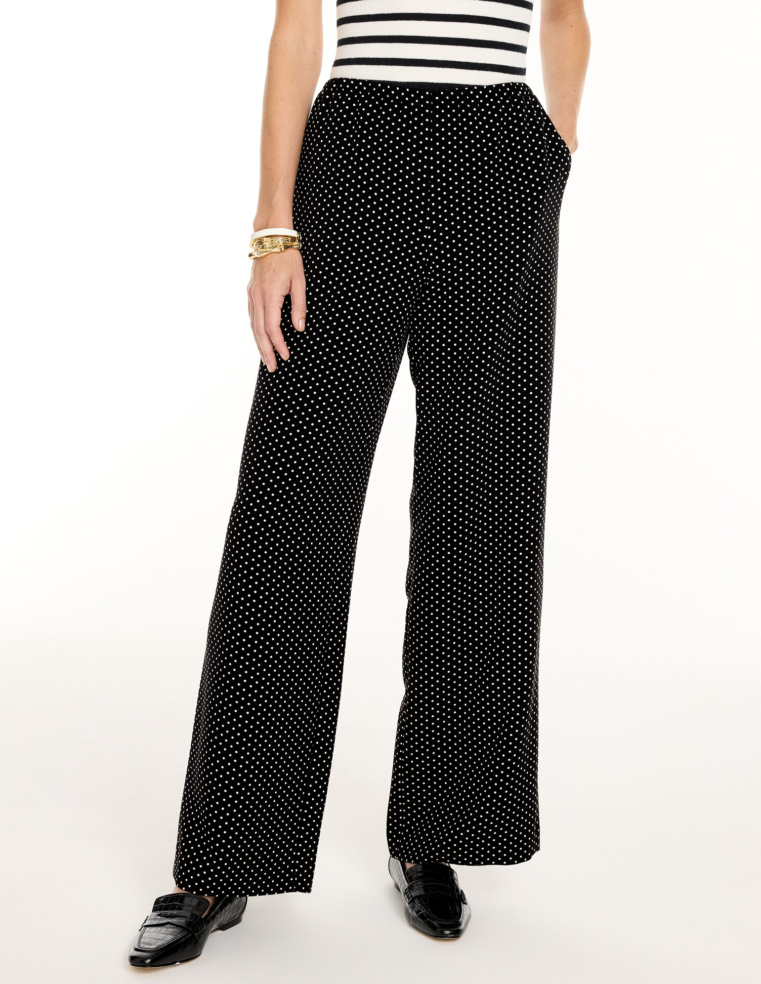 Polished Crepe Wide Leg Pull-On Pants - Micro Dots