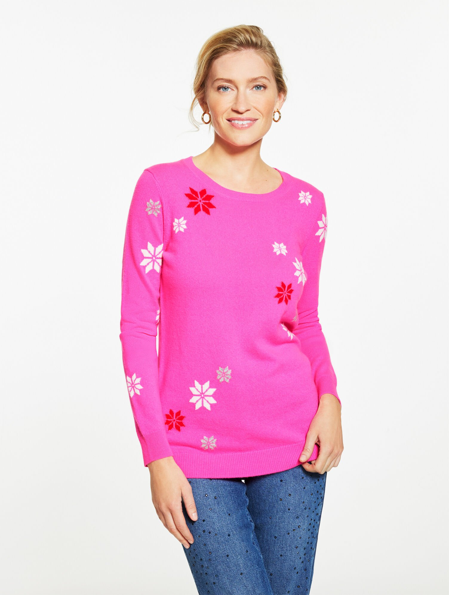 Cashmere Crewneck Sweater - Multi Snowflake