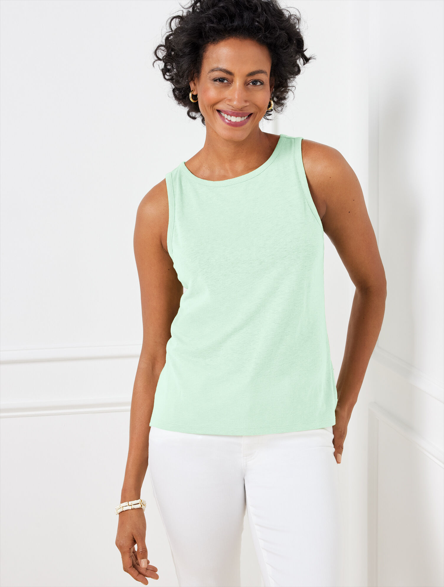 Linen Slub Crewneck Tank | Talbots