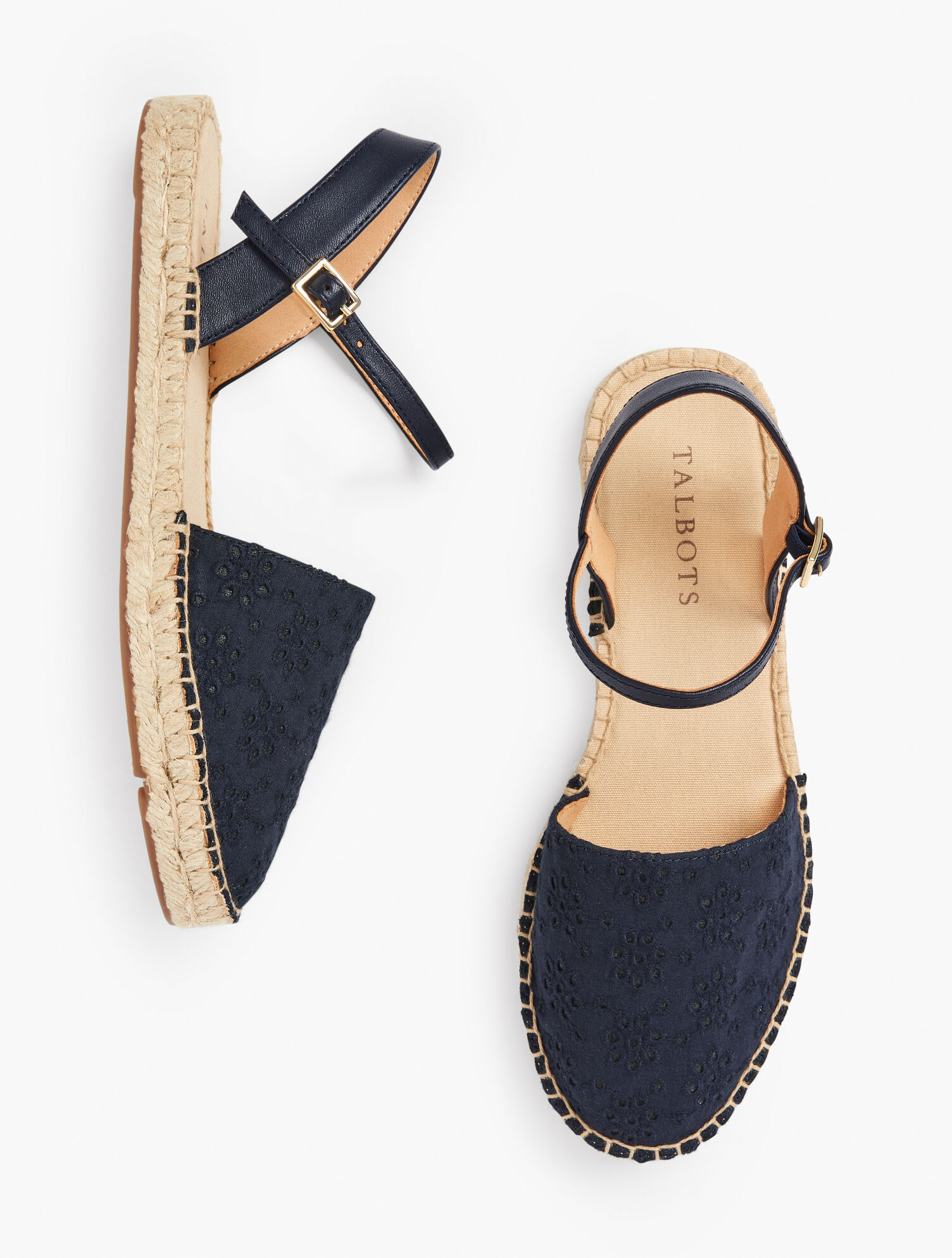 TALBOTS IZZY EYELET ESPADRILLES Dark Blue Embroidered Loafers Izzy d main image 2
