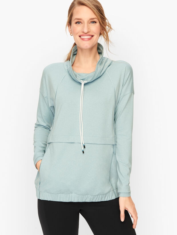 On The Move Drawstring Cowlneck Pullover